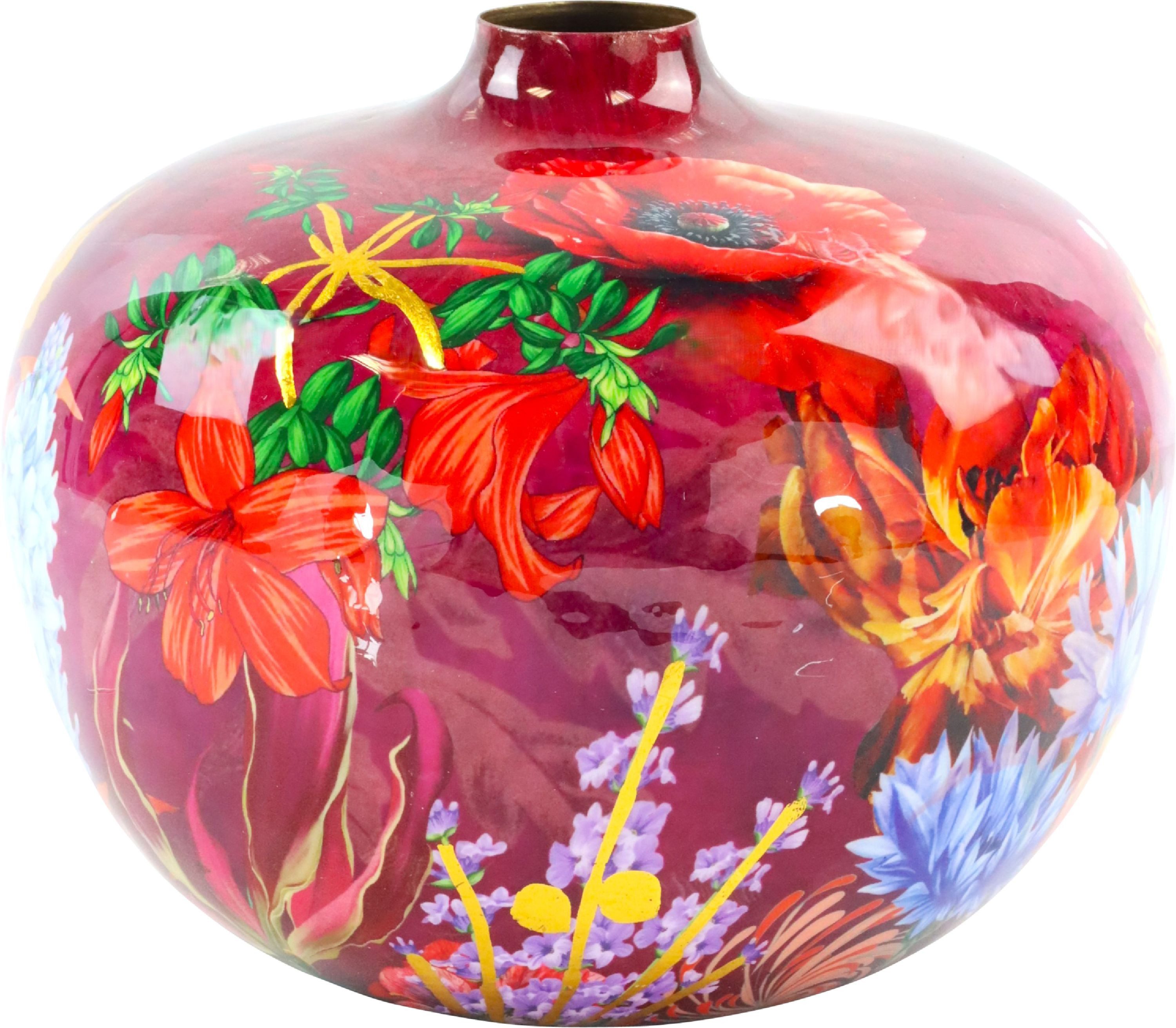 FURNARO Dekovase, Handemailliert mit detailreichem Blumenmuster