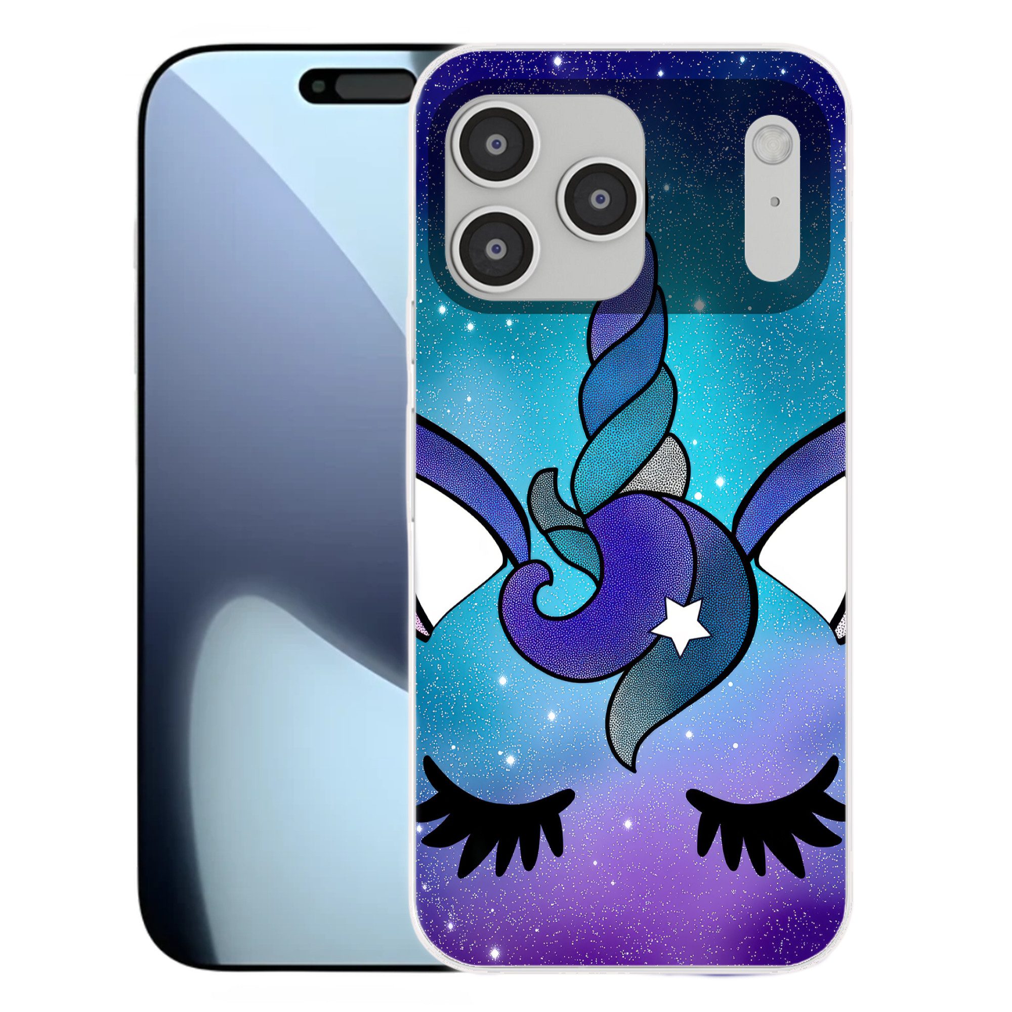 MuchoWow Handyhülle für Apple iPhone 17 Pro Max Einhorn - Sternenhimmel - Blau, Smartphone-Bumper, Print, Handy Schutzhülle Dünn