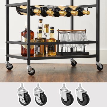 VASAGLE Beistellwagen, Küchenwagen mit Weinglashalter, Rollen, 40 x 60 x 82 cm