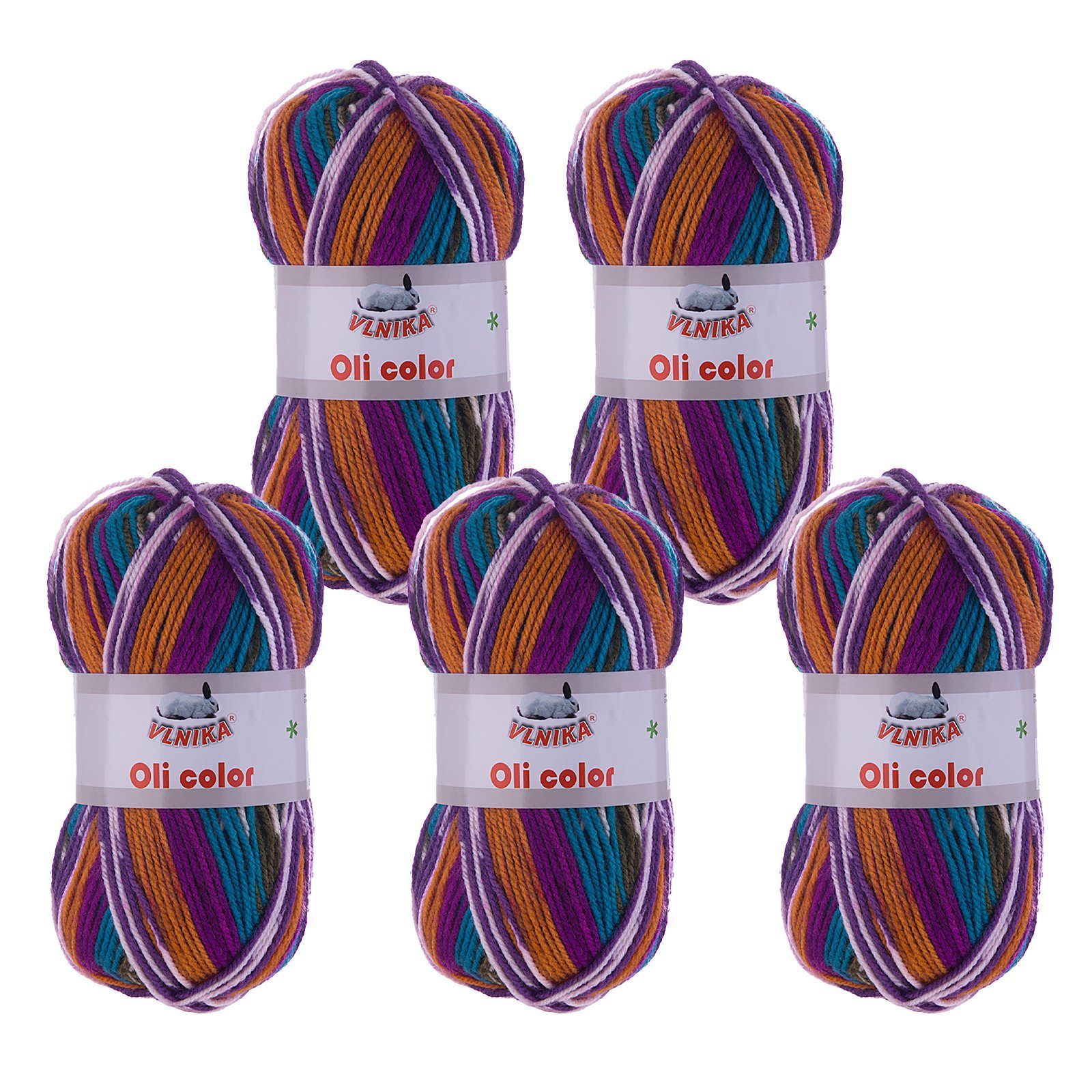 maDDma 5 x 100g Strickgarn Oli mehrfarbig Strick-Wolle Klassikgarn Häkelwolle, 1050 m, 314 Lavendelfeld