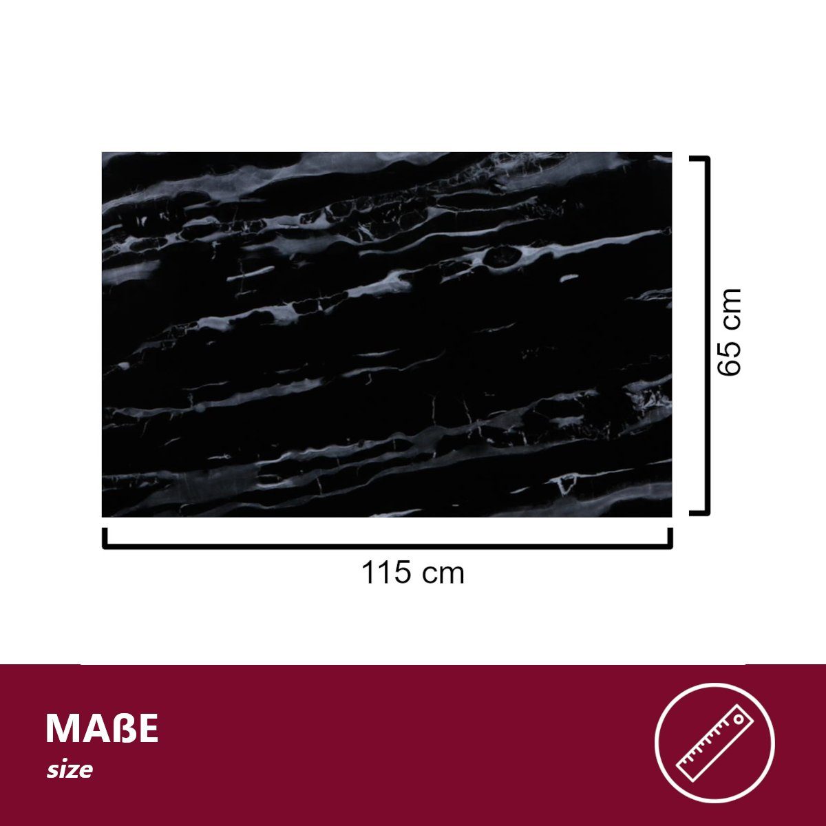 Glasplatte Tischplatte Facettenschliff rechteckig - mit Marmoroptik cm schwarz, HOOZ 115x65x0,6