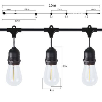 ZMH LED-Lichterkette Innen Außen Glühbirnen Lichterkette 7.6m/15m Wasserdichte