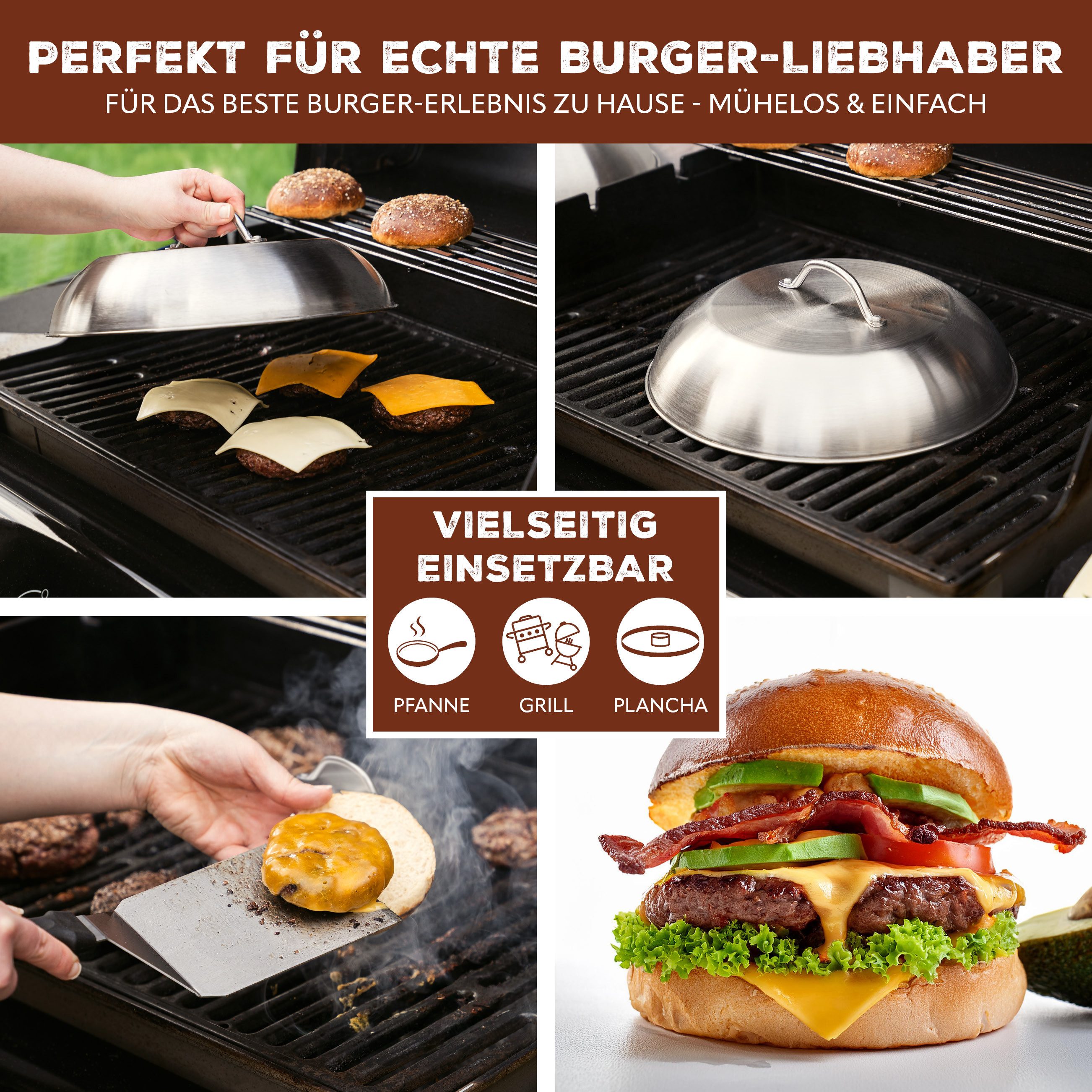 bremermann Brathaube Burgerhaube 32 cm // Grillhaube Schmelzglocke Burger-Cover, (1-tlg) – Bild 3 von 5
