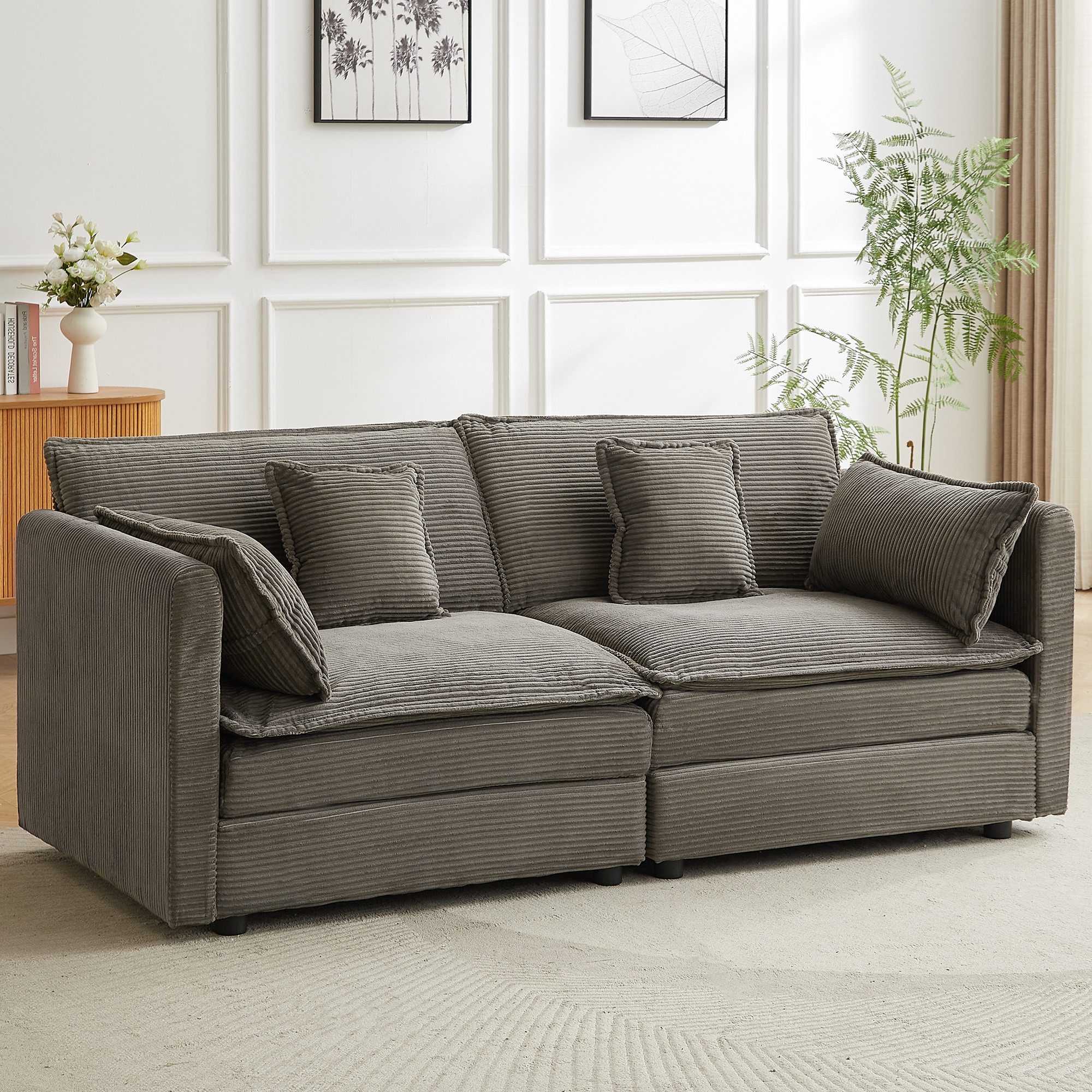 Jiexi Wohnlandschaft Modulares Sofa Kord Ecksofa Wohnlandschaft flexibel L- & U-Form