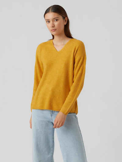 Vero Moda Strickpullover Strickpullover V-Ausschnitt Langarm Sweater VMCREWLEFILE 6112 in Gelb