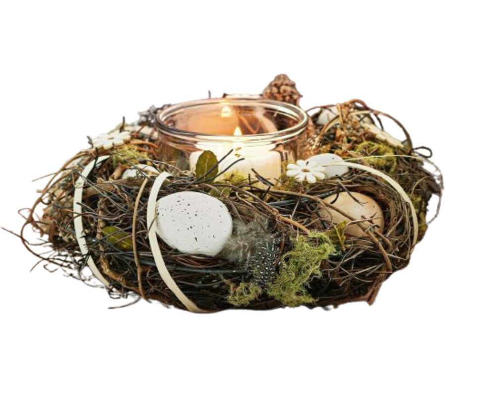 Home-trends24.de Osternest Osterkranz Windlicht Kranz Tischdeko Osterdeko Ostern Tischkranz