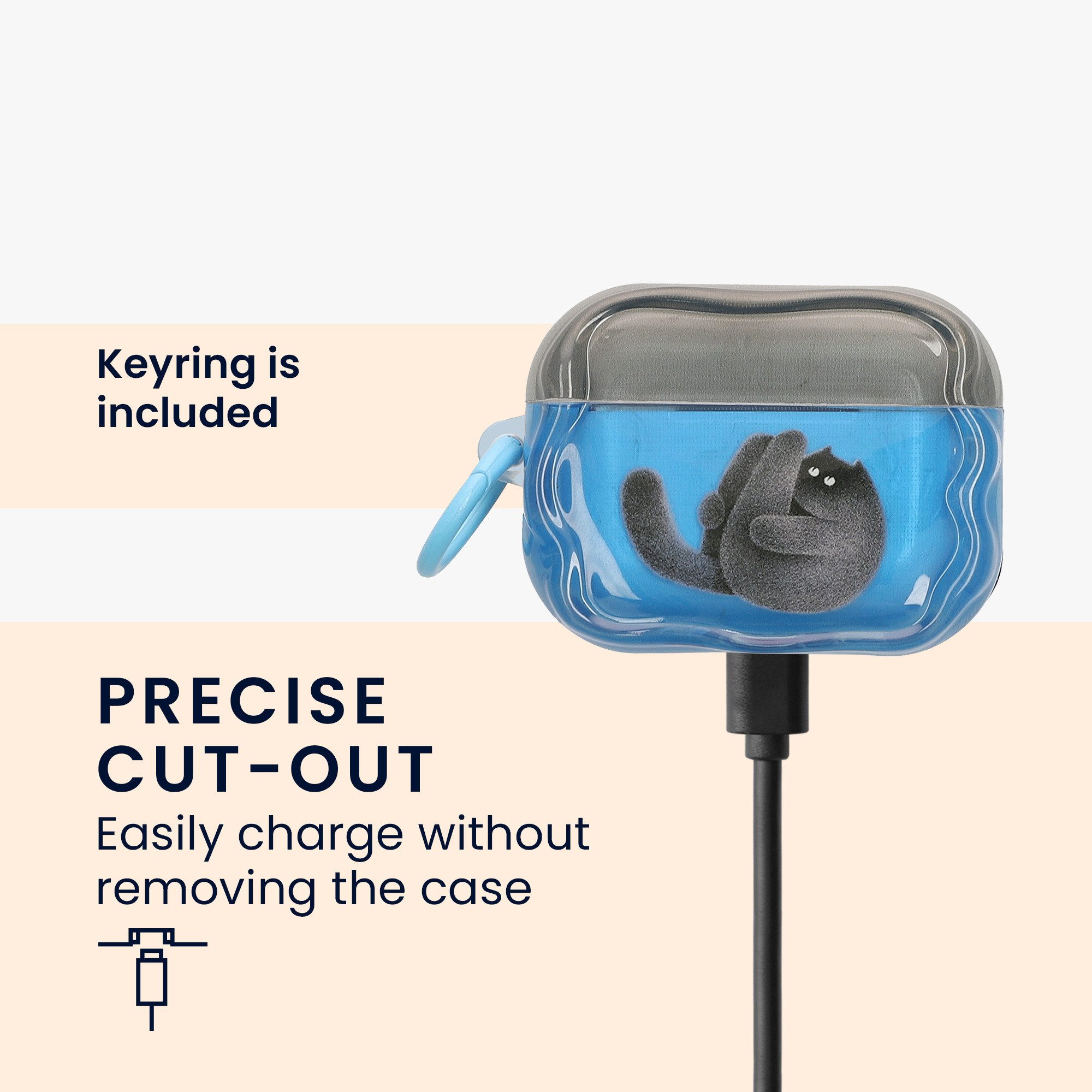 kwmobile Kopfhörer-Schutzhülle In-Ear Kopfhörer Case für Apple Airpods Pro 3, Hülle mit Karabiner - Headphones Case - Pilates Katze Design – Bild 4 von 5