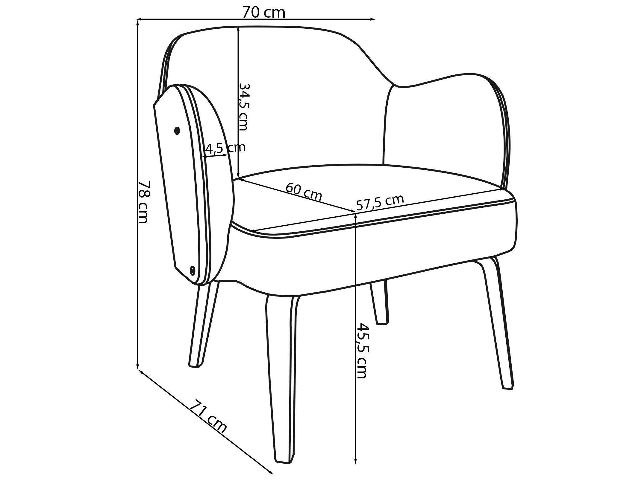 Sessel mit 47 Sitzhöhe Loungesessel (1-St), cm loft24 Pappelholz, Gestell aus Hokaido