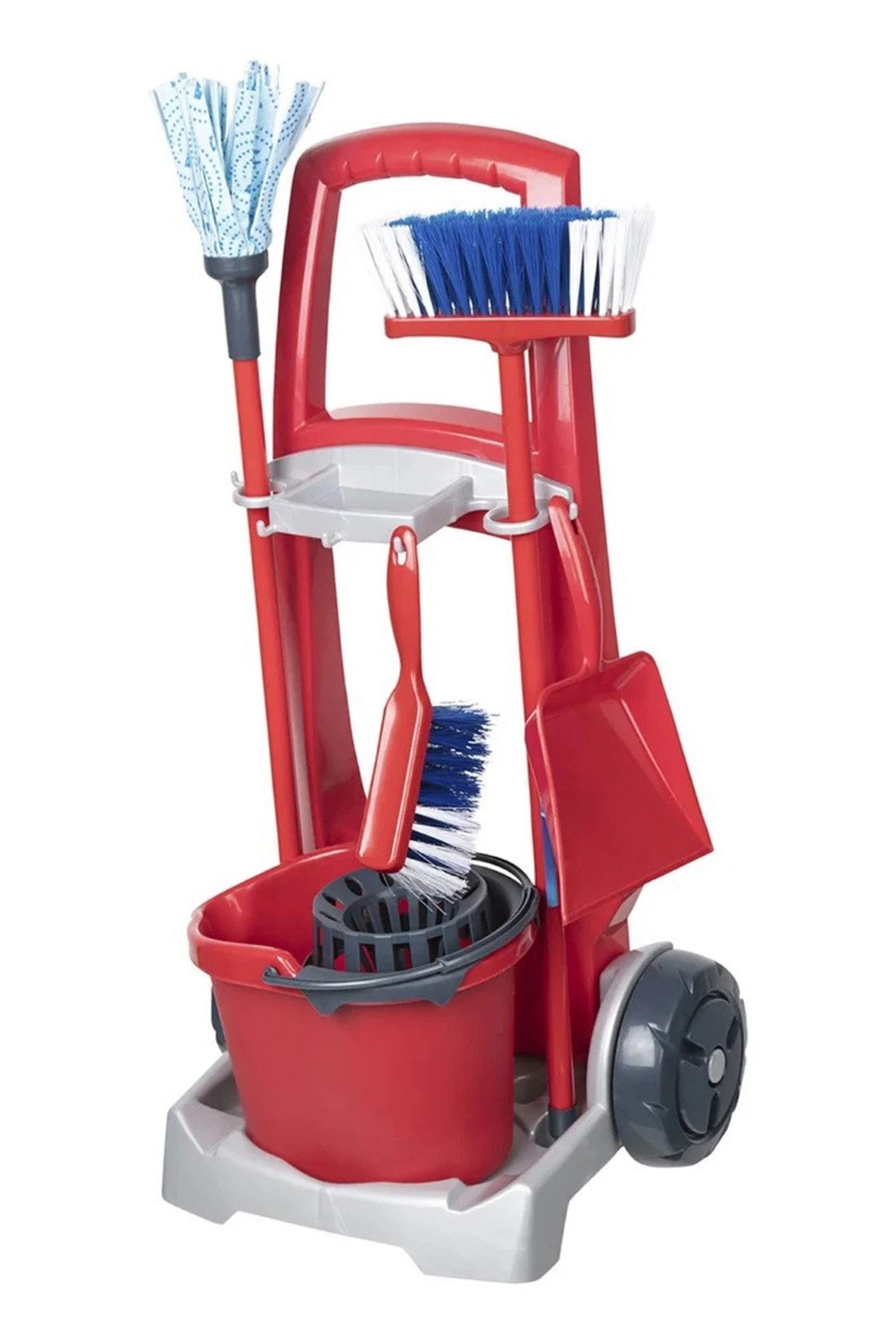 Klein Kinder-Putzwagen Vileda Junior Klein Putzwagen Reinigungsset, (Set, 7-tlg., Putzwagen Besen, Wischmopp, Eimer, Handbesen und Handschaufel), Original Vileda Design, umfangreiches Reinigungszubehör