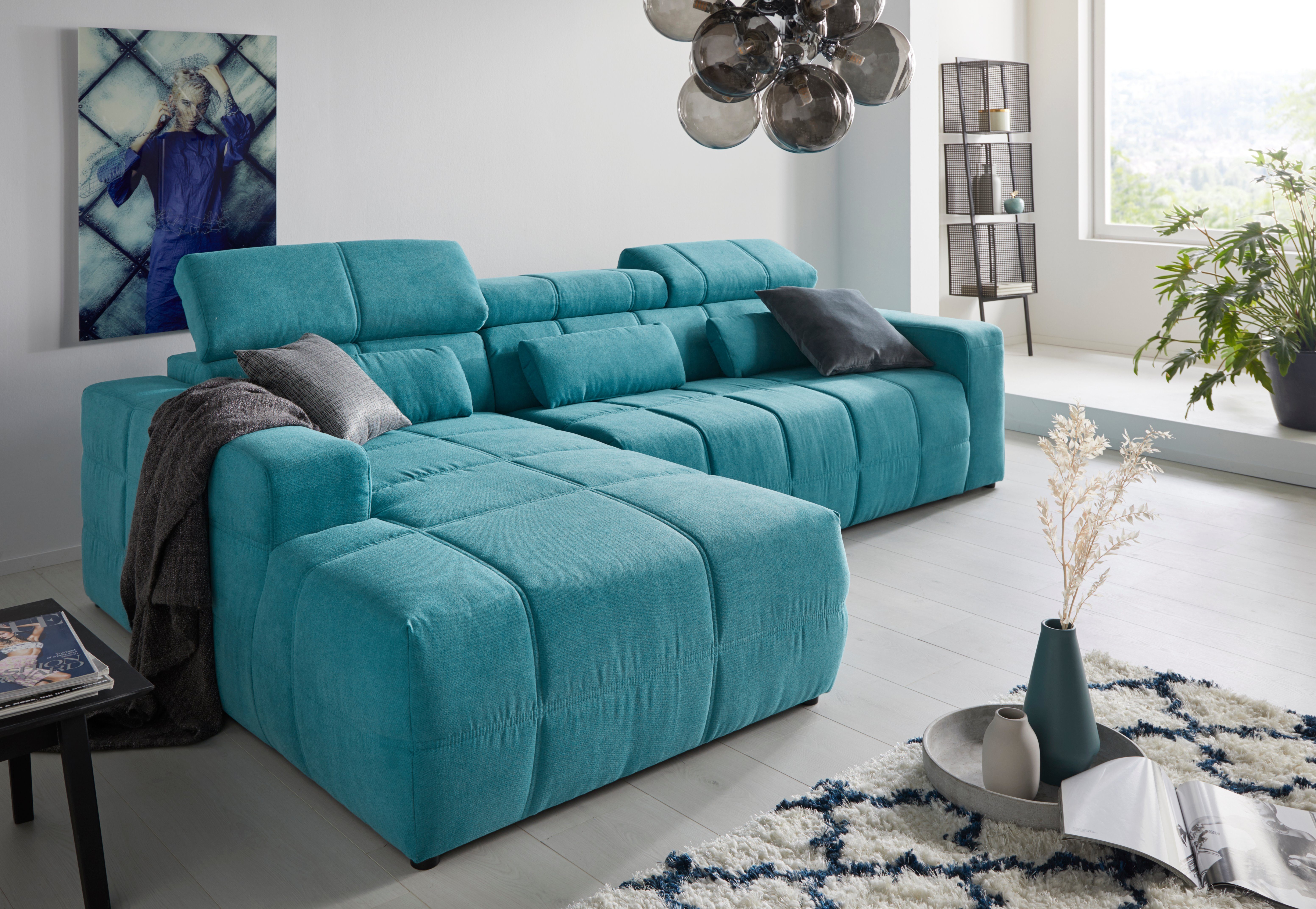 DOMO collection Ecksofa Brandon große Ausführung B/T/H: 289/177/80 cm, auch in Leder und Cord, mit Kopfteilverstellung, wahlweise Sitztiefenverstellung, L-Form