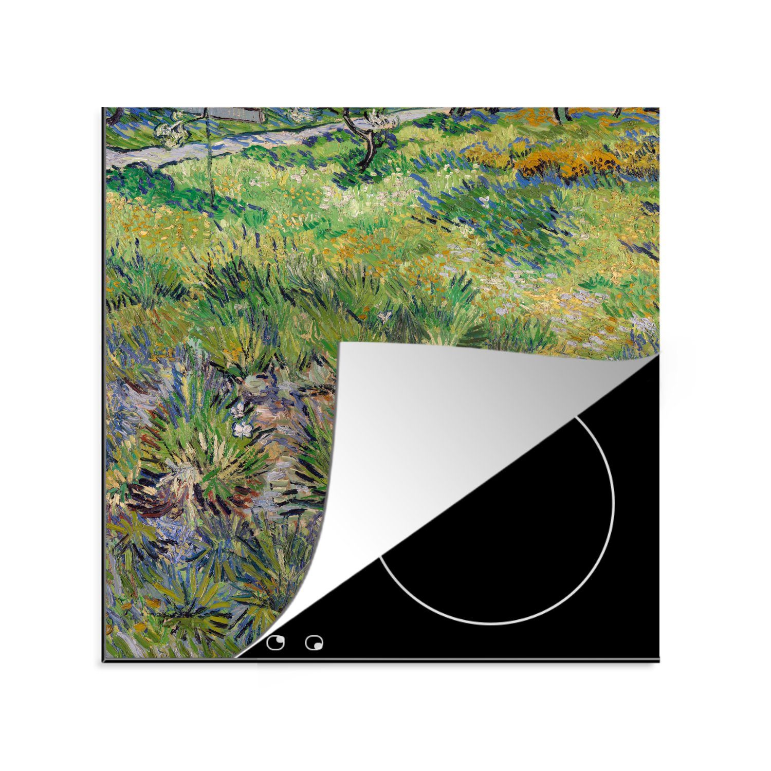 MuchoWow Herdblende-/Abdeckplatte Langes Gras mit Schmetterlingen - Gemälde von Vincent van Gogh, Vinyl, (1 tlg), 78x78 cm, Ceranfeldabdeckung, Arbeitsplatte für küche