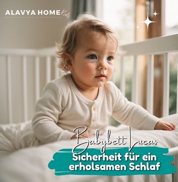 Alavya Home® Babybett LUCAS I Qualitätsträume I für den ruhigen Schlaf Ihres Schatzes, Babybett 60x120 Gitterbett mit höhenverstellbar aus Kiefernholz