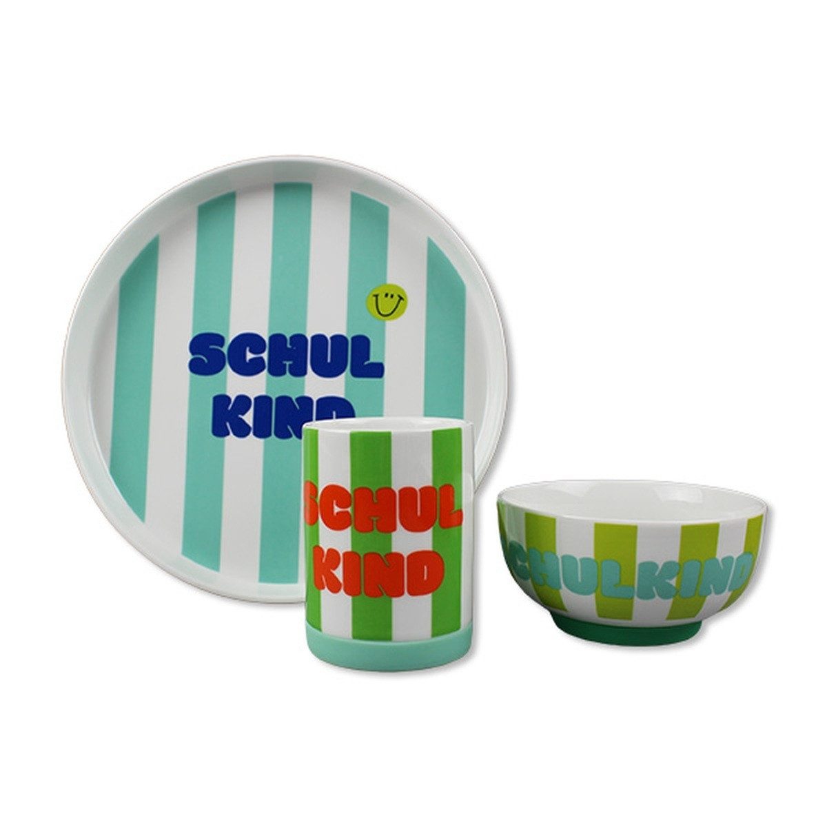 Ava & Yves Детская посуда-Set Porzellangeschirr-Set Schulkind 3-tlg Кружки Тарелки Schale Silikonring