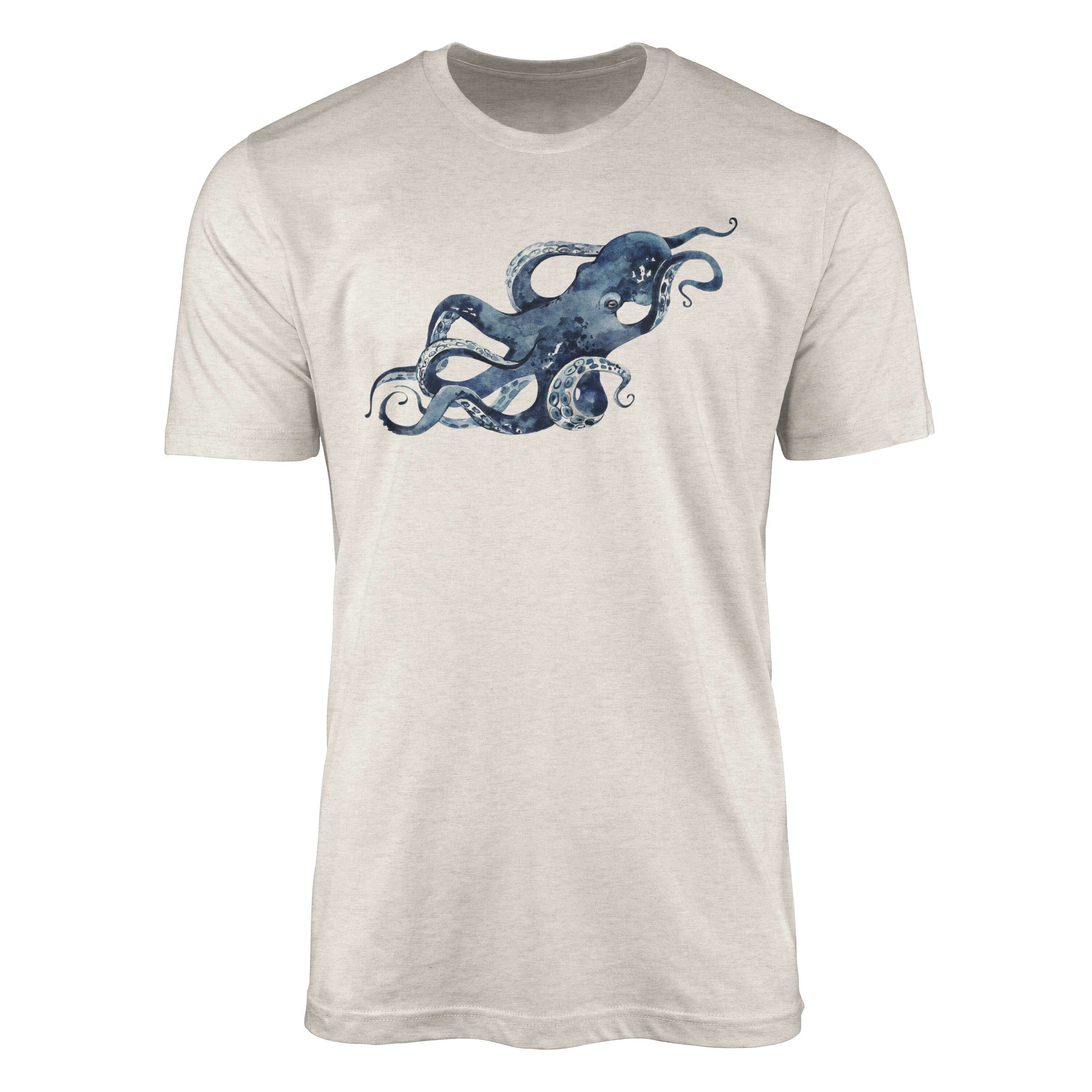 Sinus Art T-Shirt Herren Shirt 100% gekämmte Bio-Baumwolle T-Shirt Oktopus Wasserfarben Motiv Nachhaltig Ökomode aus (1-tlg) | T-Shirts