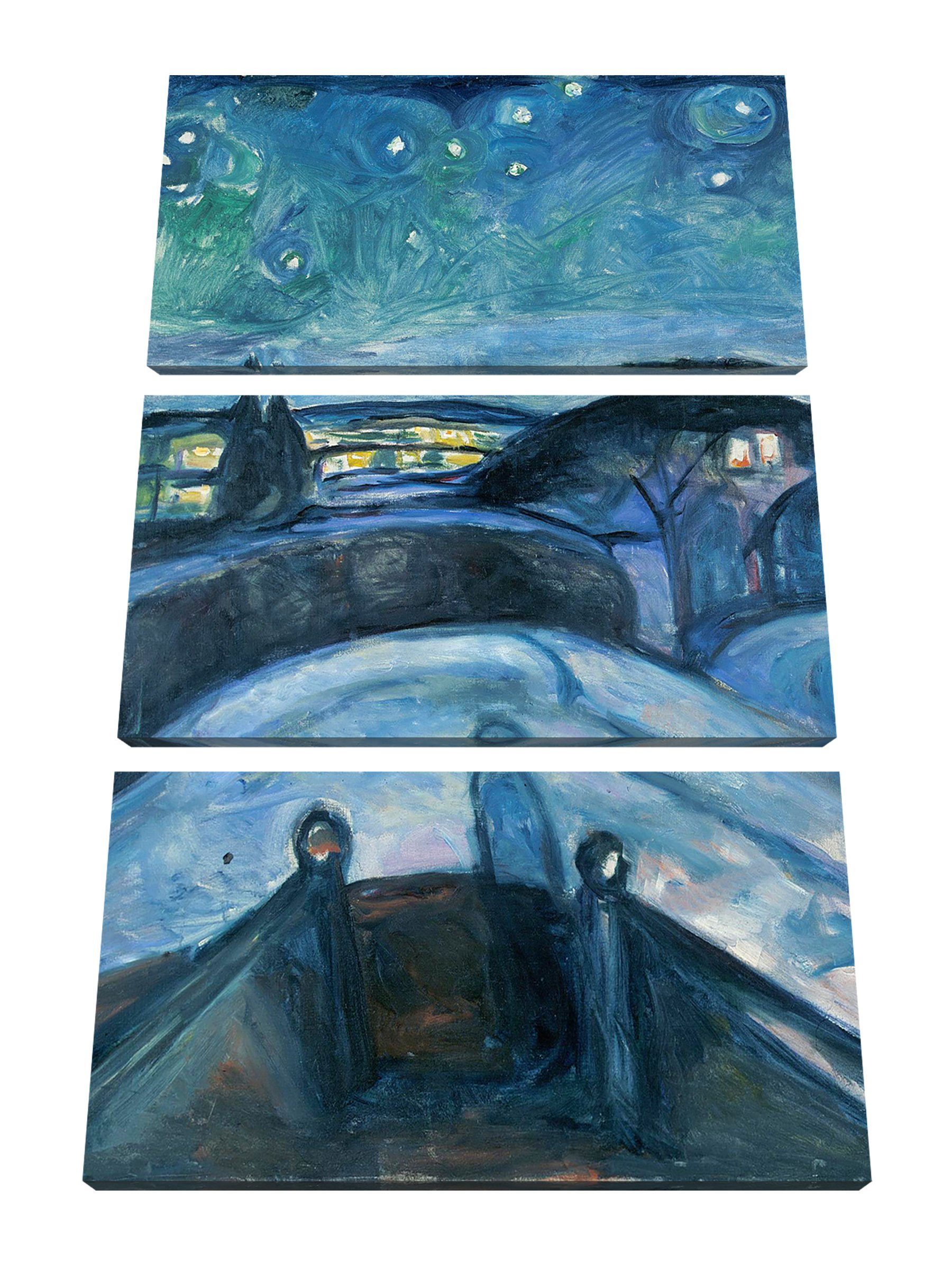 Pixxprint Leinwandbild Edvard Munch - Sternennacht, Edvard Munch - Sternennacht 3Teiler (120x80) (1 St), Leinwandbild fertig bespannt, inkl. Zackenaufhänger