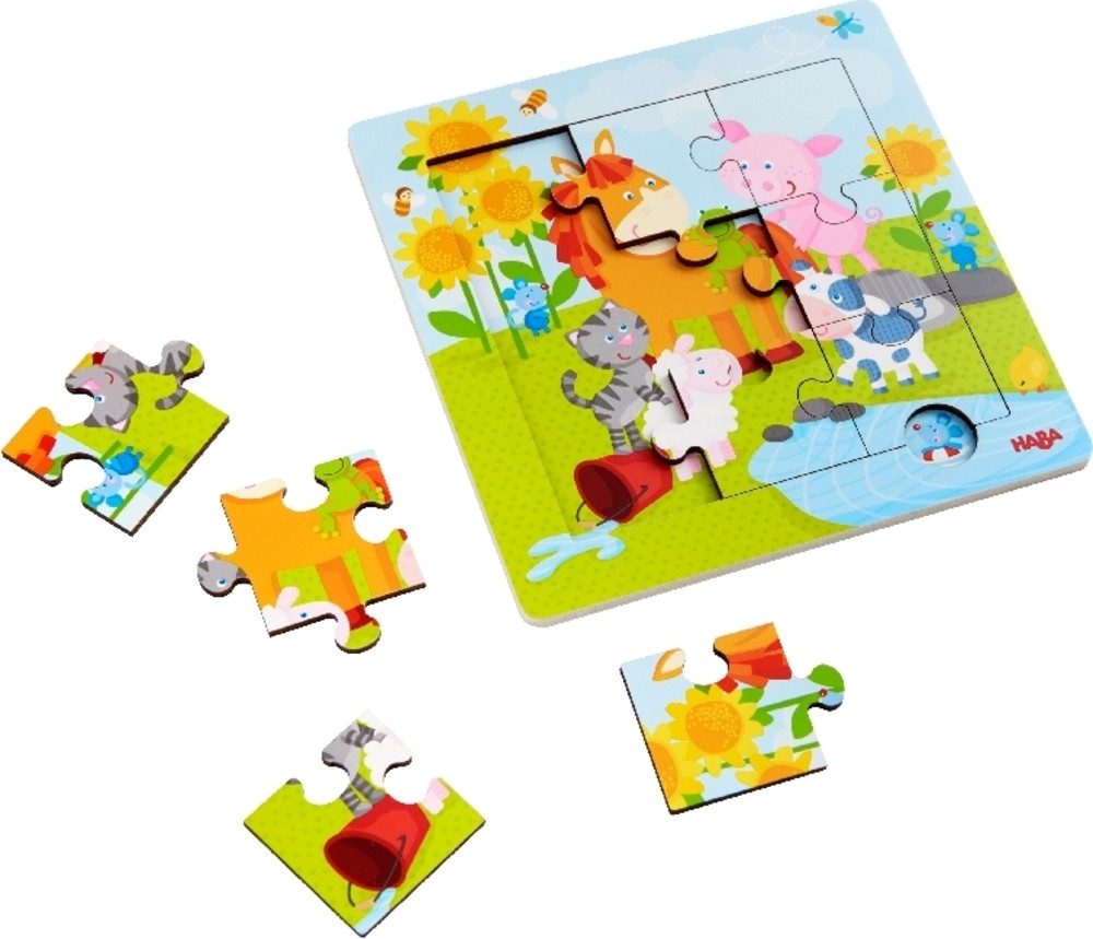 Haba Puzzle Holzrahmen-Puzzle Tierfreunde (Kinderpuzzle), 19 Puzzleteile