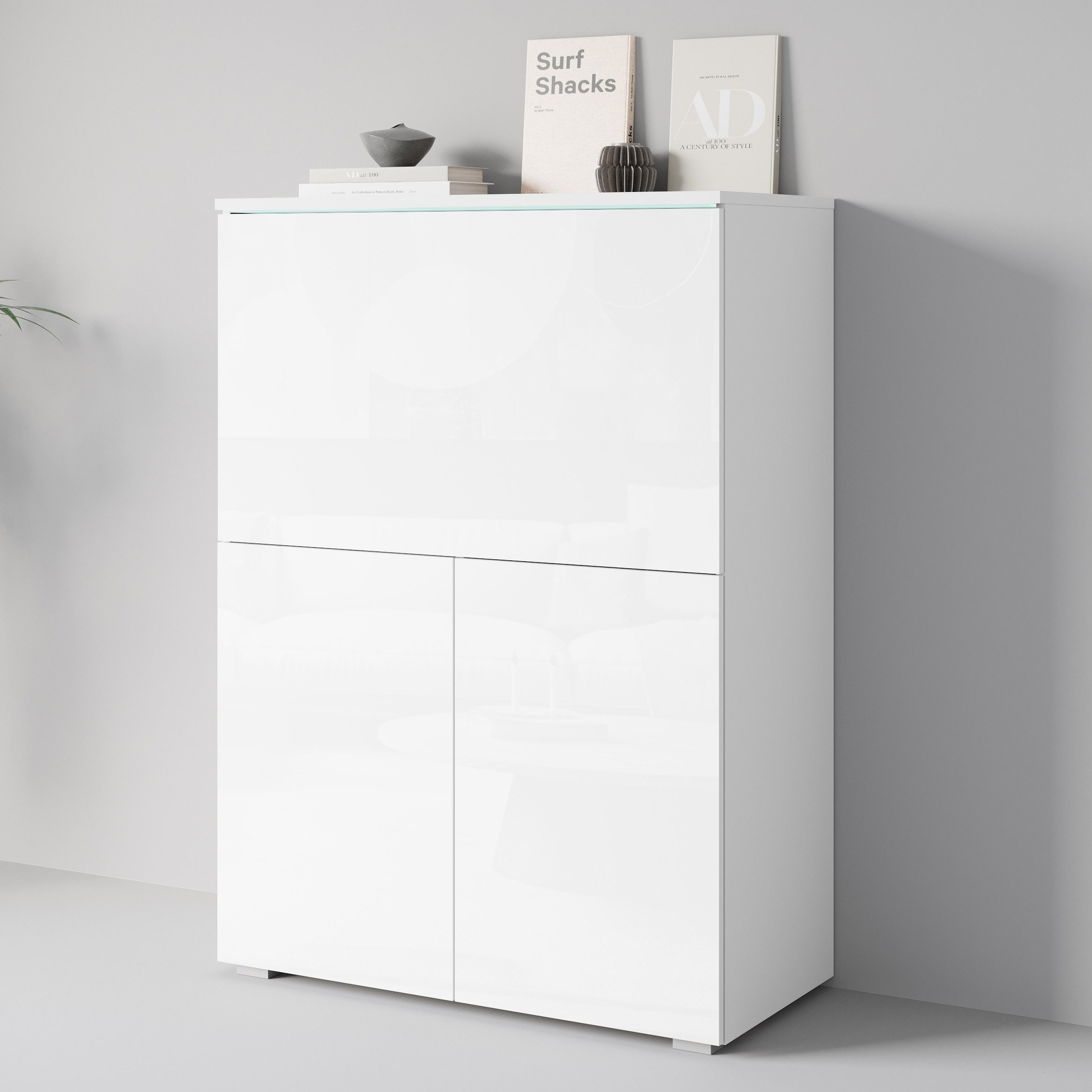 INOSIGN PC-Schrank Vera, Sekretär, Home-Office-Schreibtisch (1 St), Multifunktional mit Stauraum, klappbare Tischfläche, LED, B 90 cm