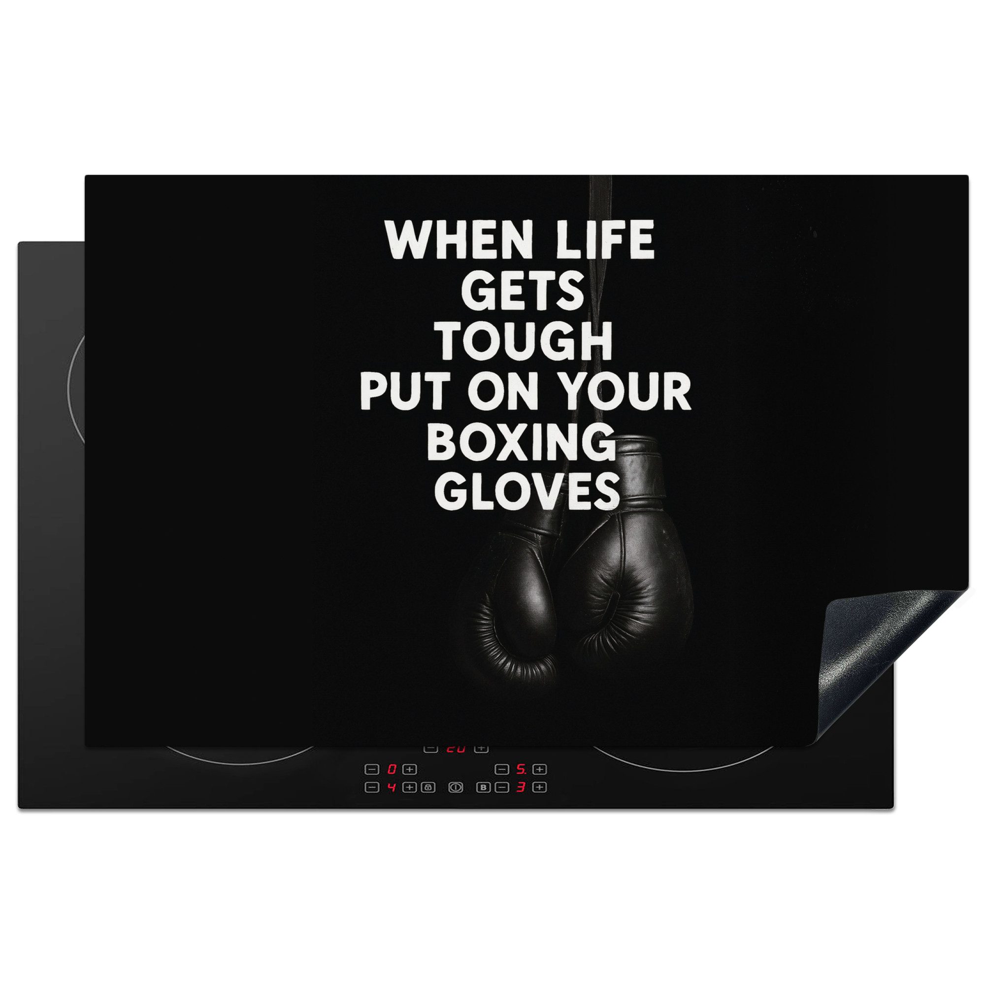 MuchoWow Herd-Abdeckplatte Text - Boxhandschuhe - Weiß, Vinyl, (1 tlg), Induktion Schutzmatte, Induktionsherd Abdeckung, 83x52 cm