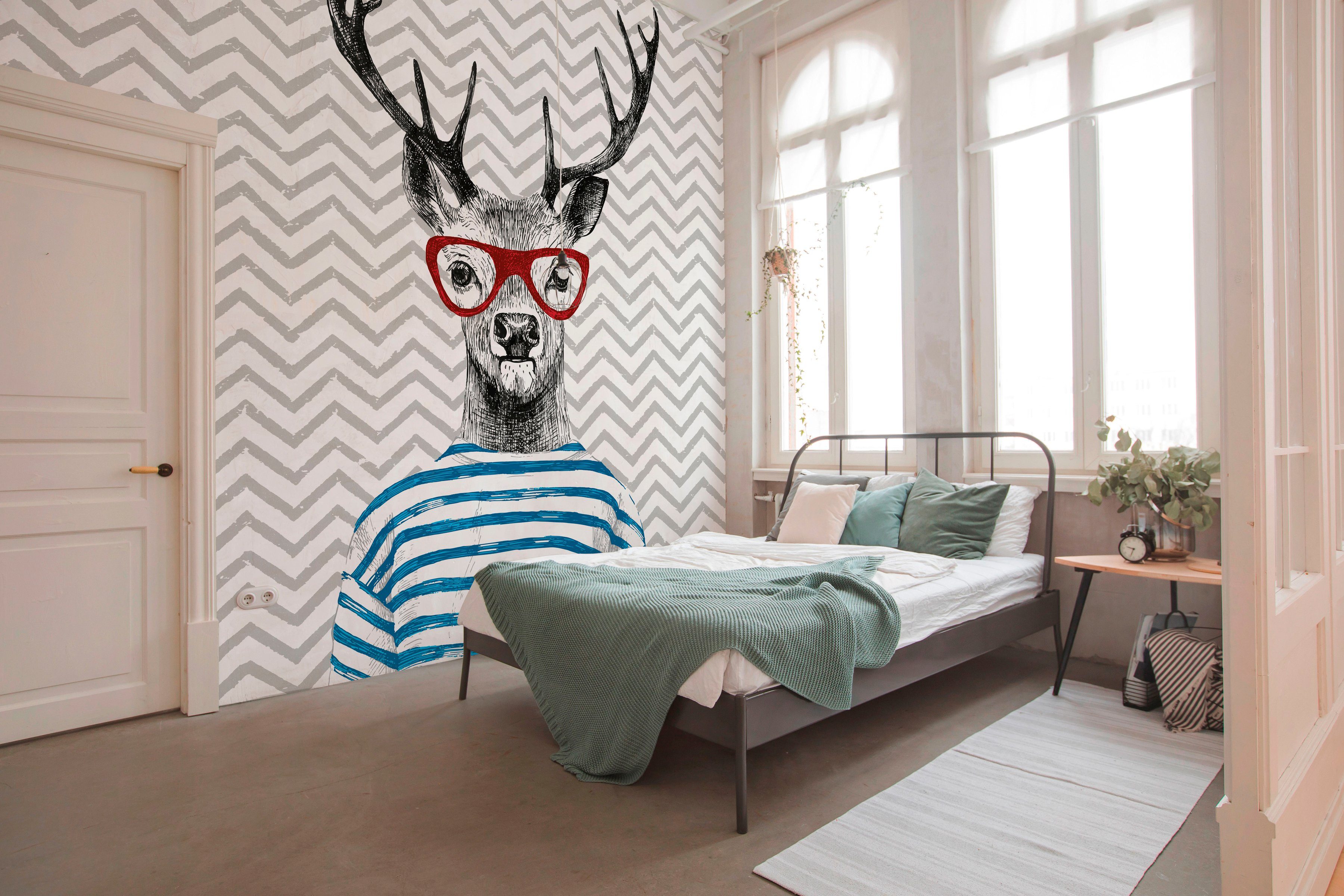 47 Deer Vlies, abstrakt, glatt, Decke 3, Fototapete Atelier Wand, Modern Architects (4 Paper blau/rot/grau Schräge, St),
