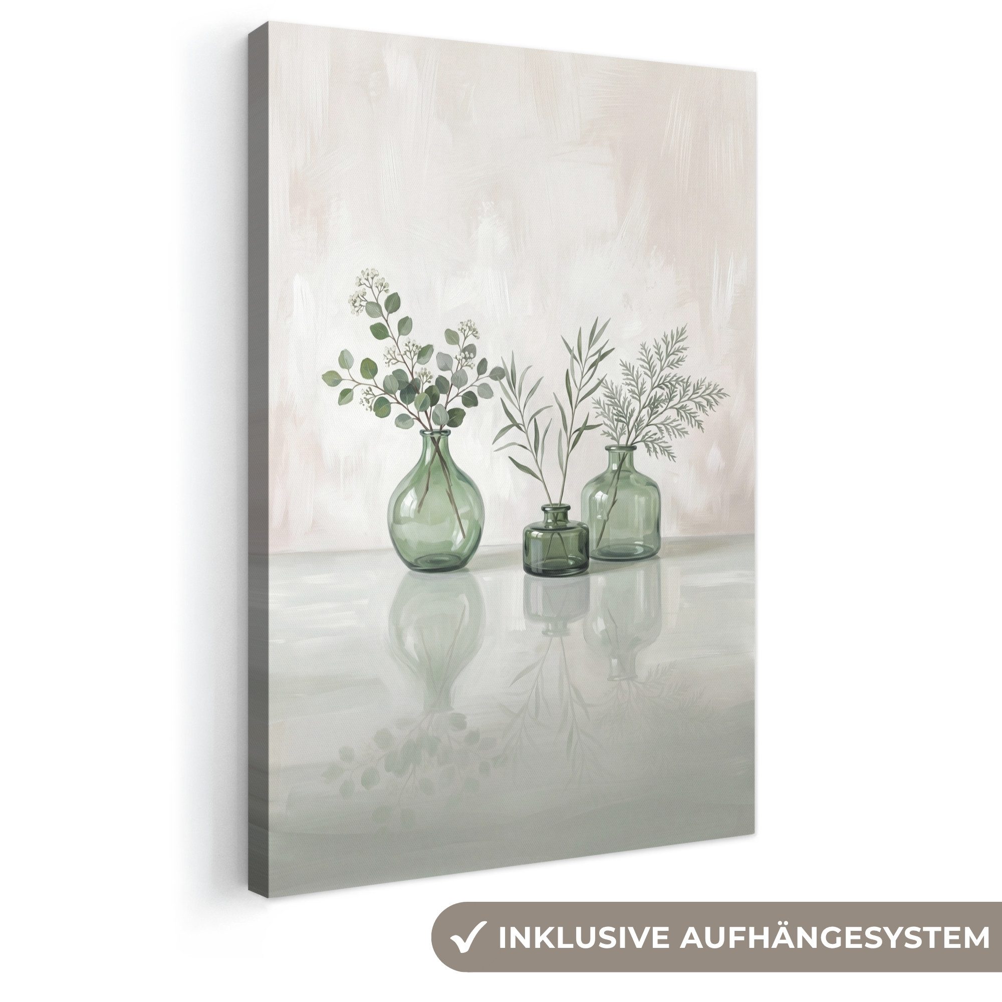 OneMillionCanvasses® Leinwandbild Vasen - Blätter - Grün, Fotodruck (1 St), Leinwand Canvas Wandbild, Wanddekoration 20x30 cm