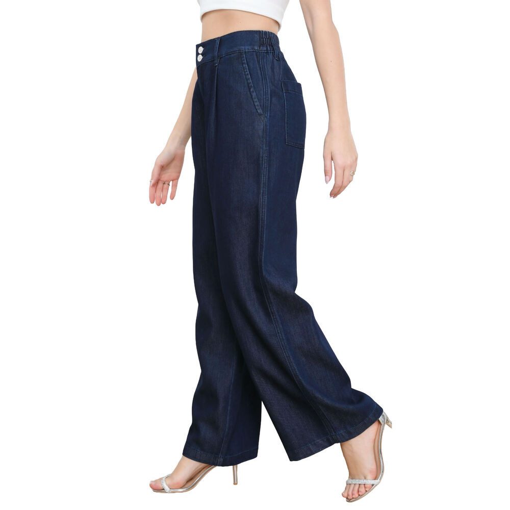 Ital-Design Weite Jeans Damen High-Waist Wide-Leg Jeans mit Doppelknopf (91978485) High Waist Jeans in Dunkelblau