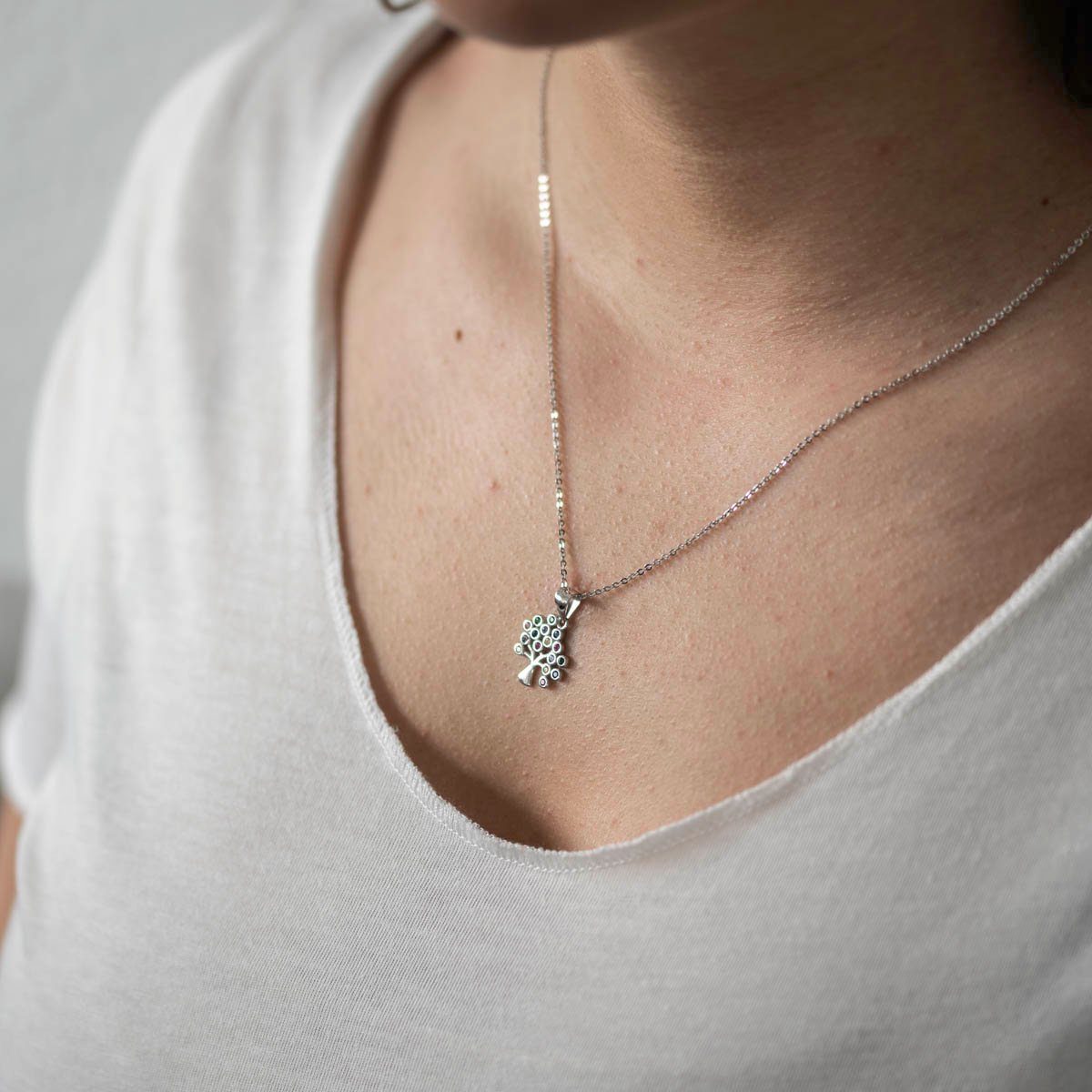 Materia Kettenanhänger Damen Silber Baum Lebensbaum Zirkonia bunt KA-518, 9 günstig online kaufen