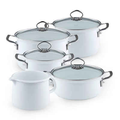 Riess Topf-Set »Topfset Sparset 5-teilig ARTICWEISS«, Emaille, (5-tlg)
