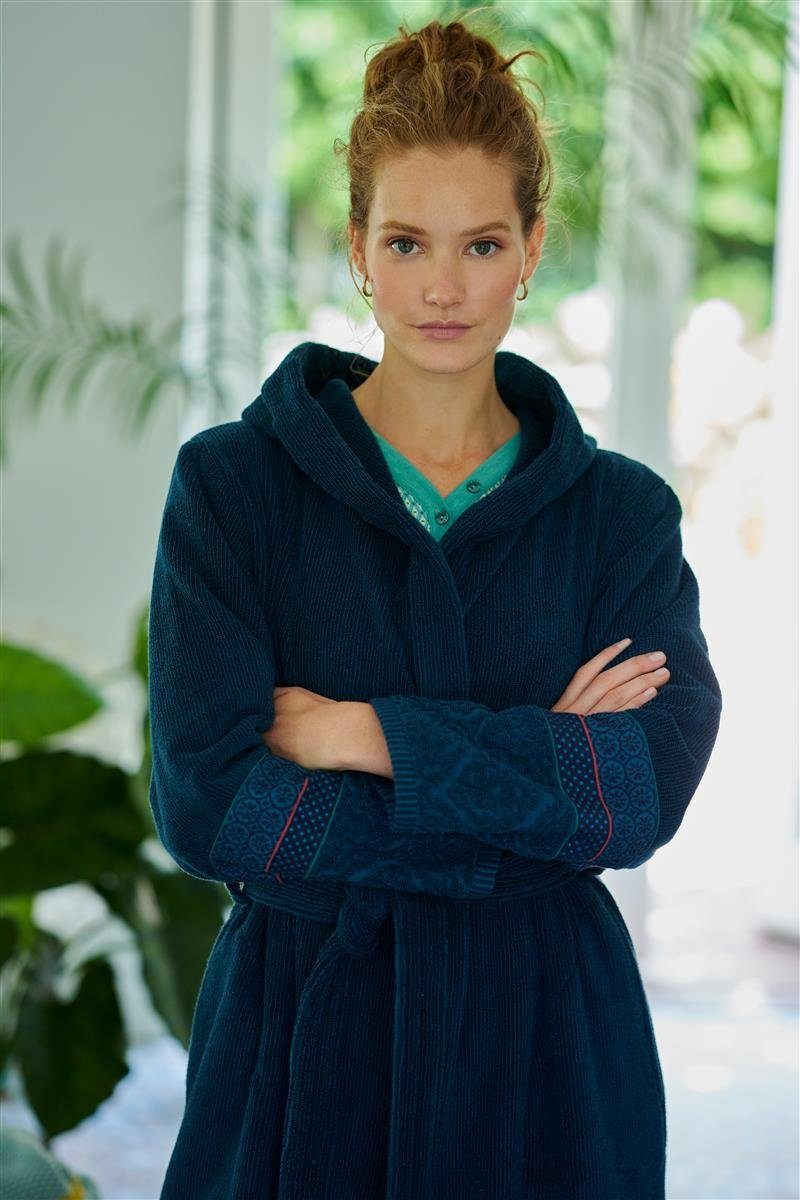 PiP Studio Bademantel Soft Zellige Bathrobe Dark Blue M Dunkelblau 100%  Cotton, terry, Bademantel Damen und Herren Morgenmantel Frottee