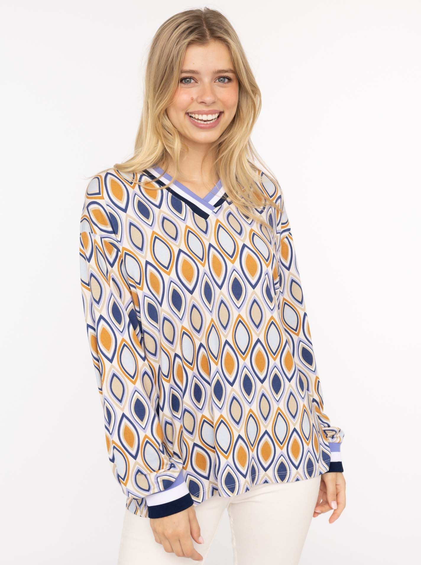 Zwillingsherz Blusenshirt "Ornament" langärmlig, V-Neck, Ornament-Print, günstig online kaufen