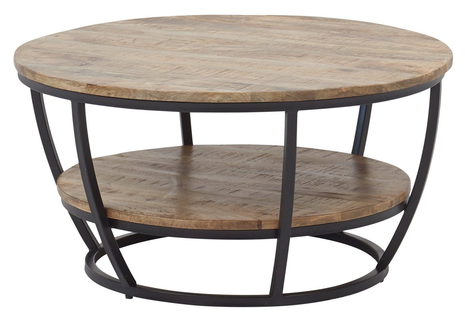 STOLKOM SP.Z.O.O. HBZ Couchtisch Jambi, rund Massivholz mit Ablage