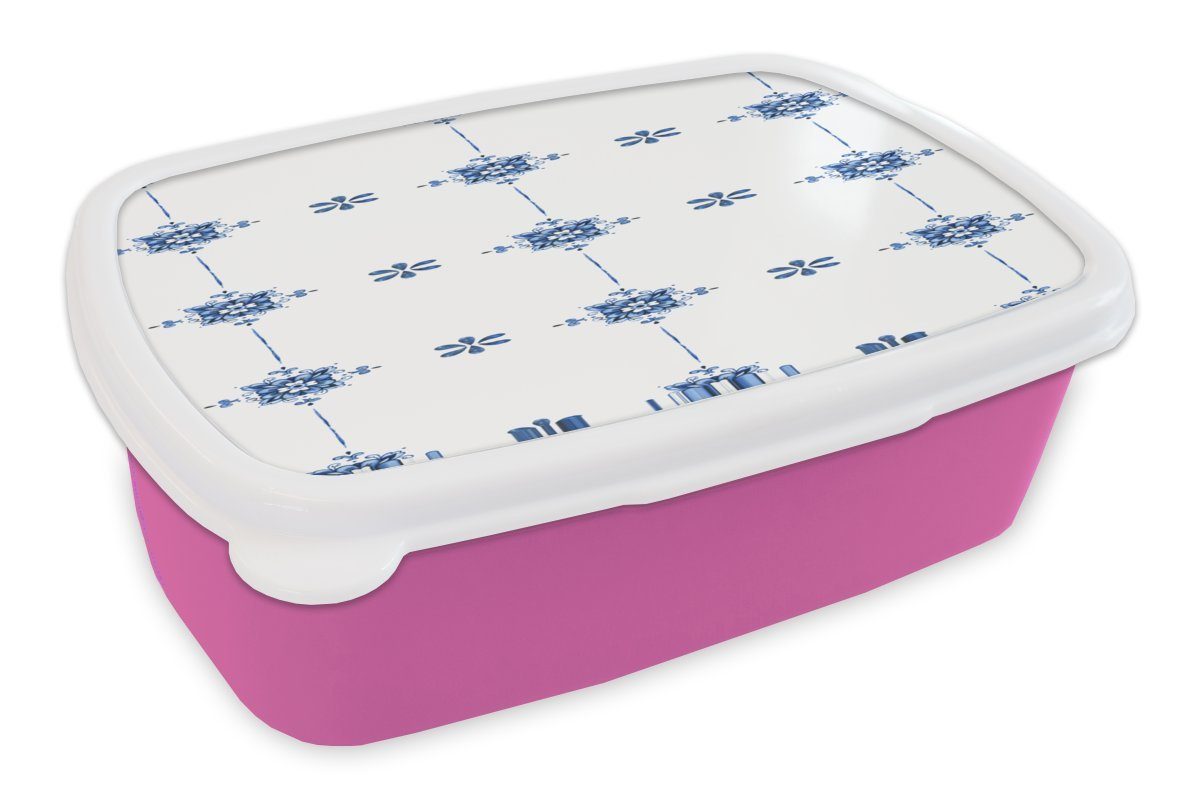 Holland Kunststoff Muster Lunchbox (2-tlg), Kunststoff, Brotbox für Kinder, Quadratisch, Brotdose - Erwachsene, MuchoWow Mädchen, rosa Snackbox, -