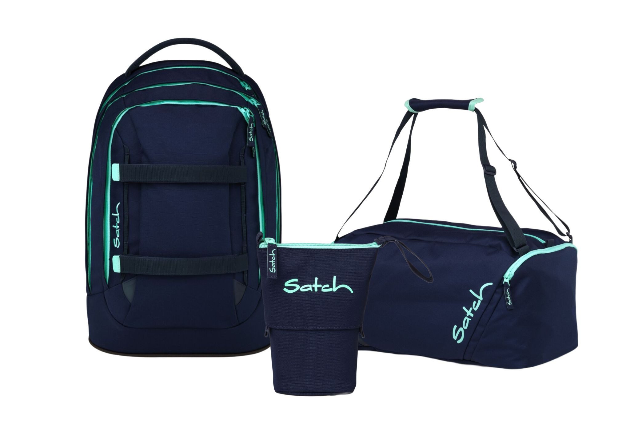 Satch Schulranzen Schulrucksack-Set PACK Ocean Mint 3-teilig (3-teilig), ergonomisch, Your-Size-System, 5 Fächer