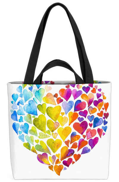 VOID Henkeltasche (1-tlg), Wasserfarben Herzen Farben Bunt Herz Liebe Muttertag Geschenk Farben