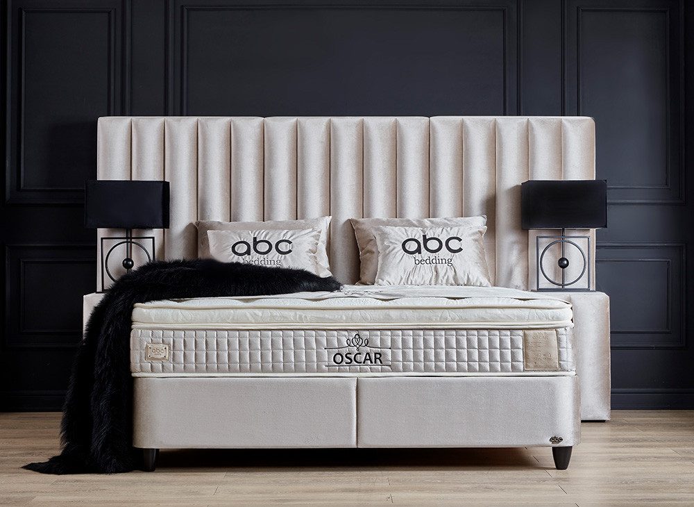 Boxspringbett Komfortbett OSCAR mit Samt in Creme Beige