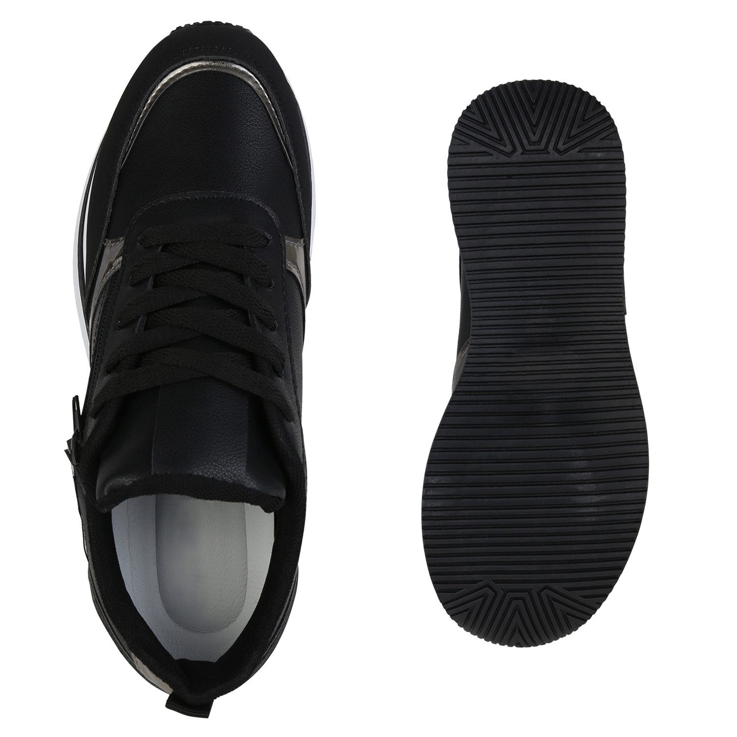 VAN HILL 840174 Plateausneaker Damen Plateau Sneaker Keilabsatz Schnürer Metallic Zipper