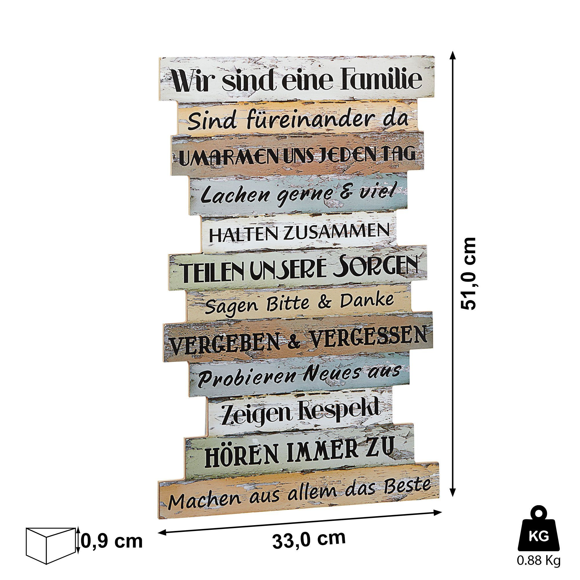 CEPEWA Kunstdruck Plankenschild Familienregeln Sprüche Familie günstig online kaufen