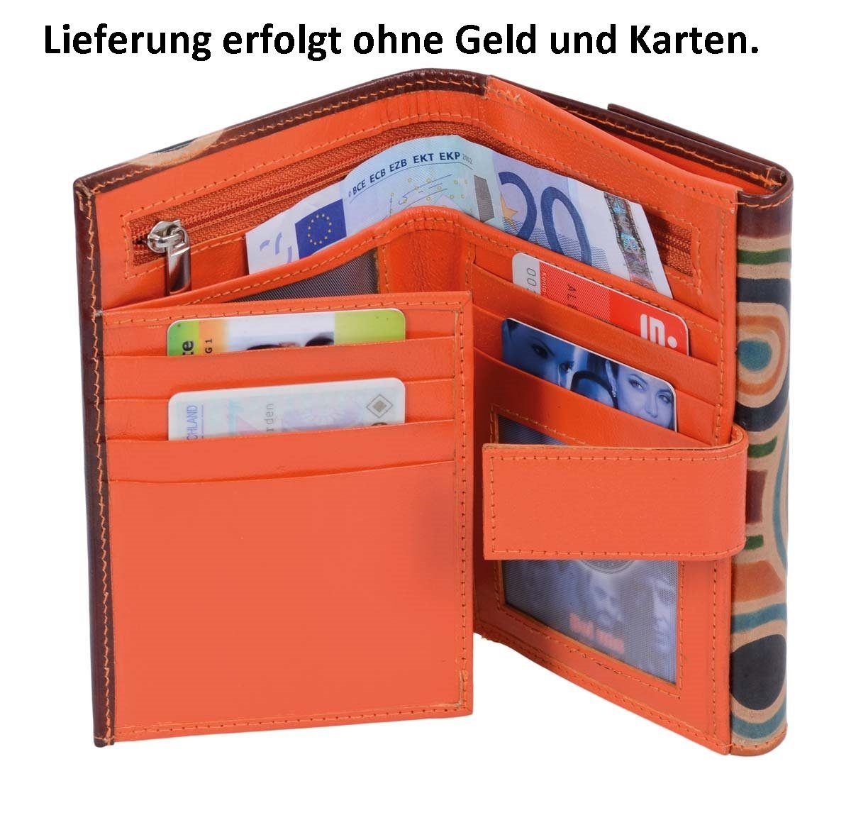 GlücksNugget Geldbörse bunte Leder-Damen-Börse, viele Fächer