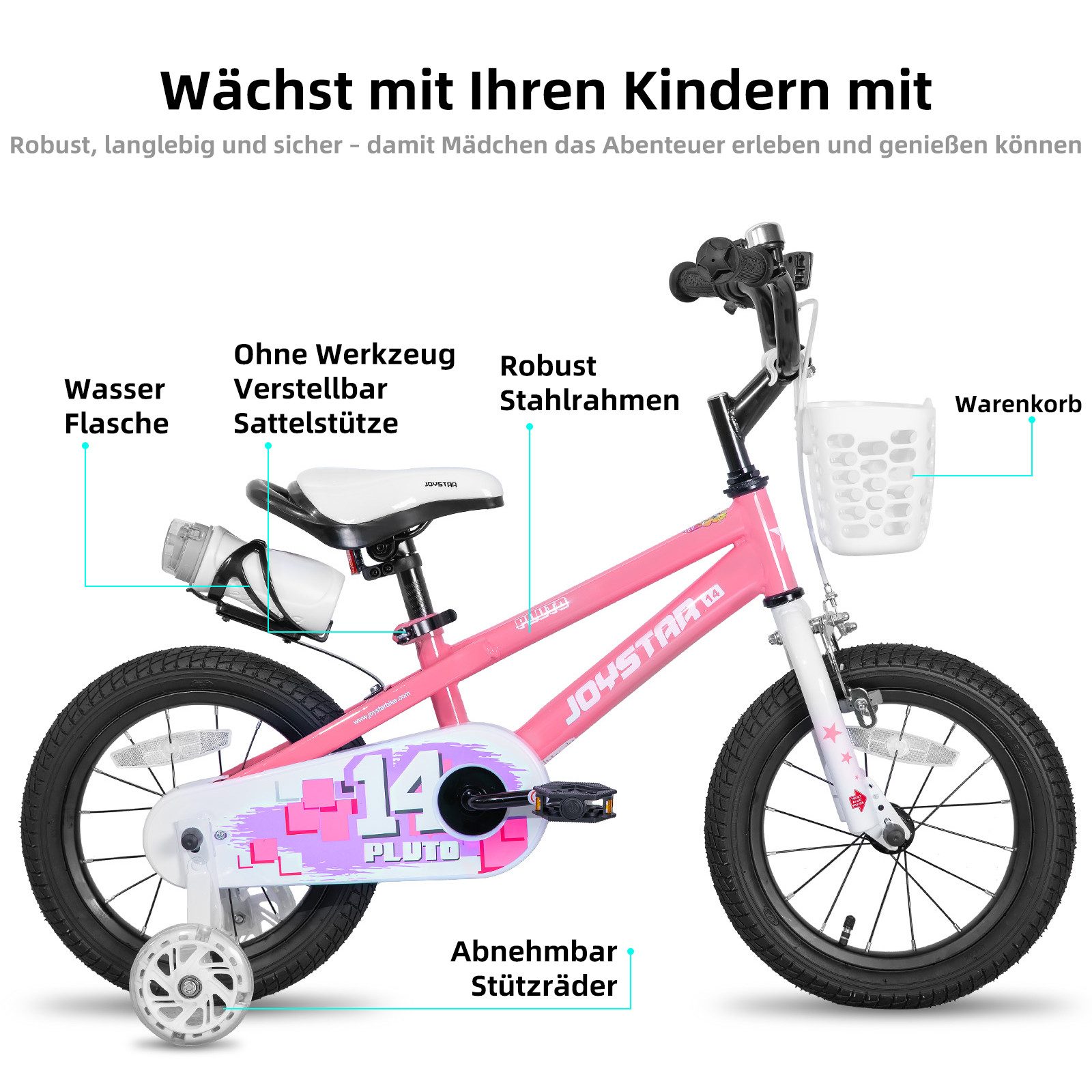 JOYSTAR Kinderfahrrad 12/14 /16/18/20 Zoll fahrrad für Jungen und Mädchen 3-12 Jahre, Mit Korb, Stützrädern, Fahrradklingel, Flaschenhalter, Kettenabdeckung