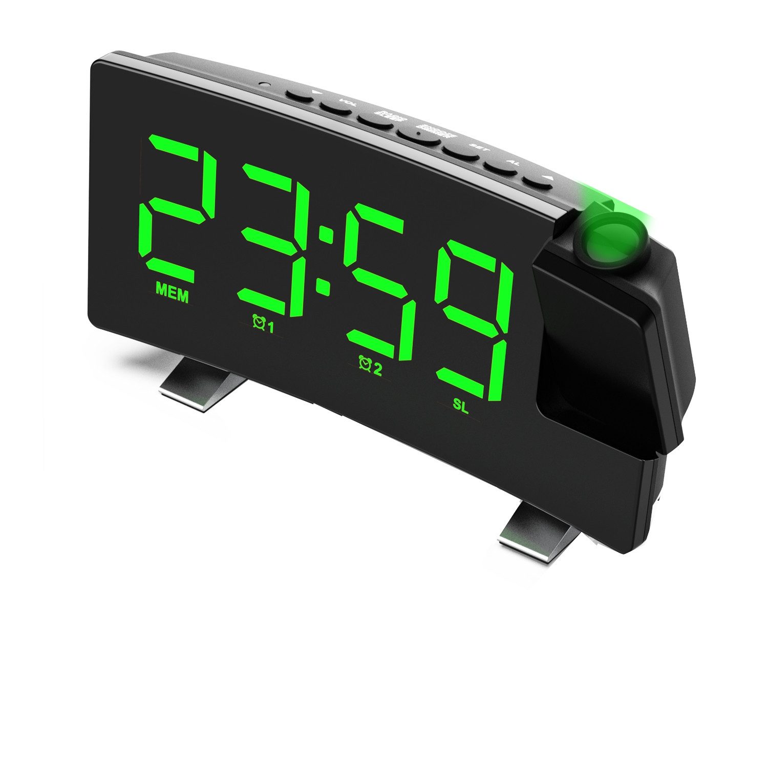 MODFU Проекционный будильник LED Digital Будильники Projektion Alarm Радиочасы Radio 180° drehbar USB Ladeanschluss Sleep Timer 15 speicherbare Radiosender