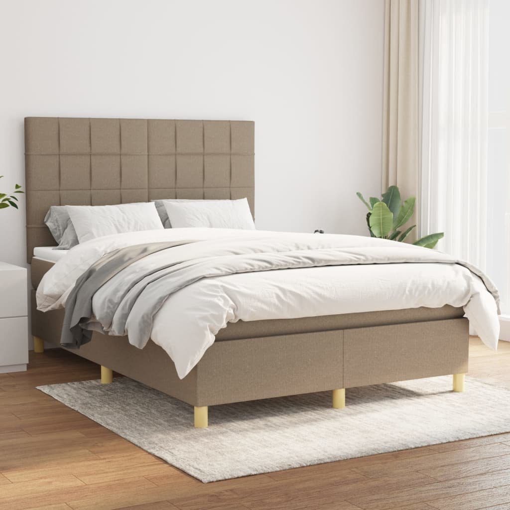 vidaXL Bett Boxspringbett mit Matratze Taupe 140x200 cm Stoff