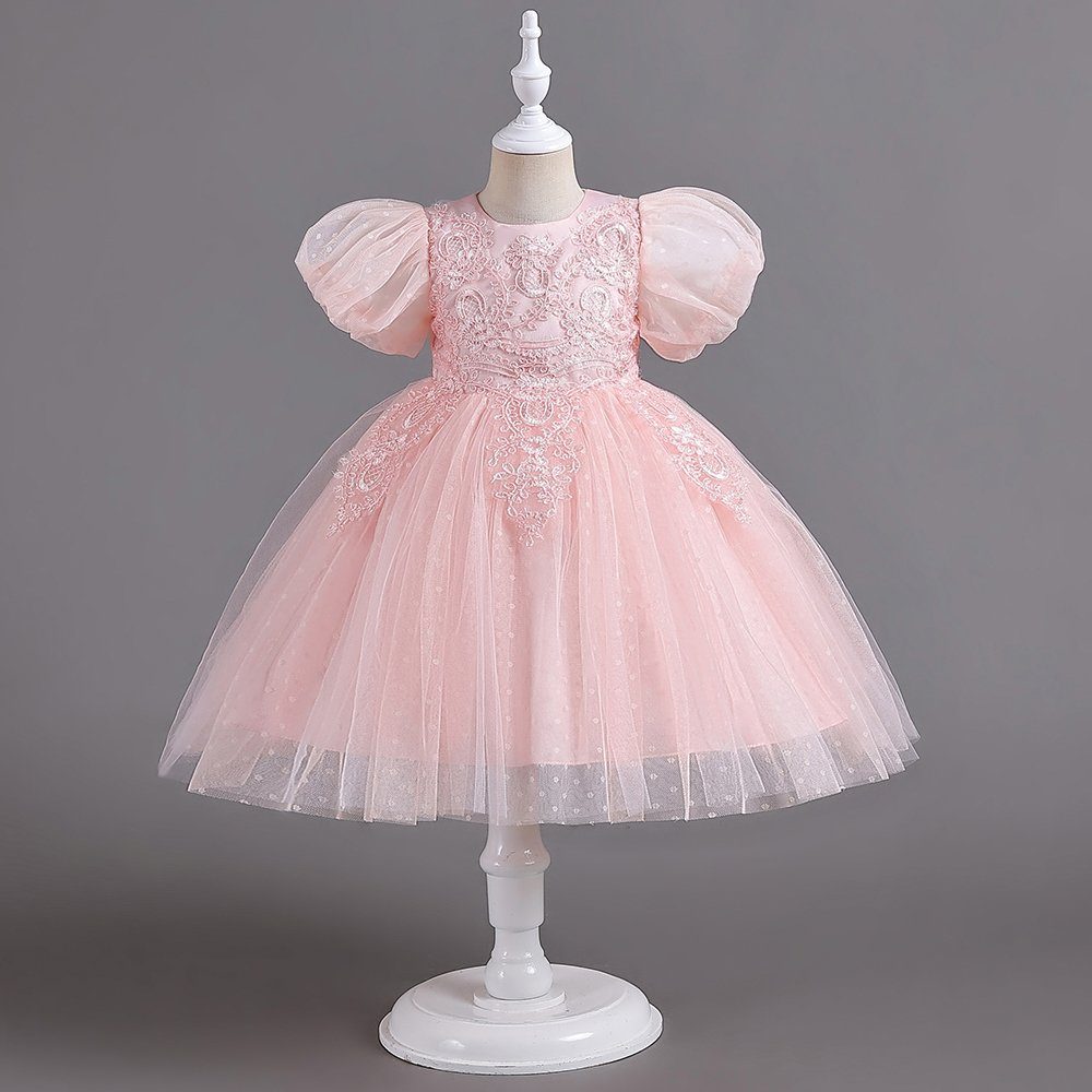 LAPA Abendkleid Elegantes Tüll Puffärmel Kleid für Mädchen Partykleid mit A-Linie Saum