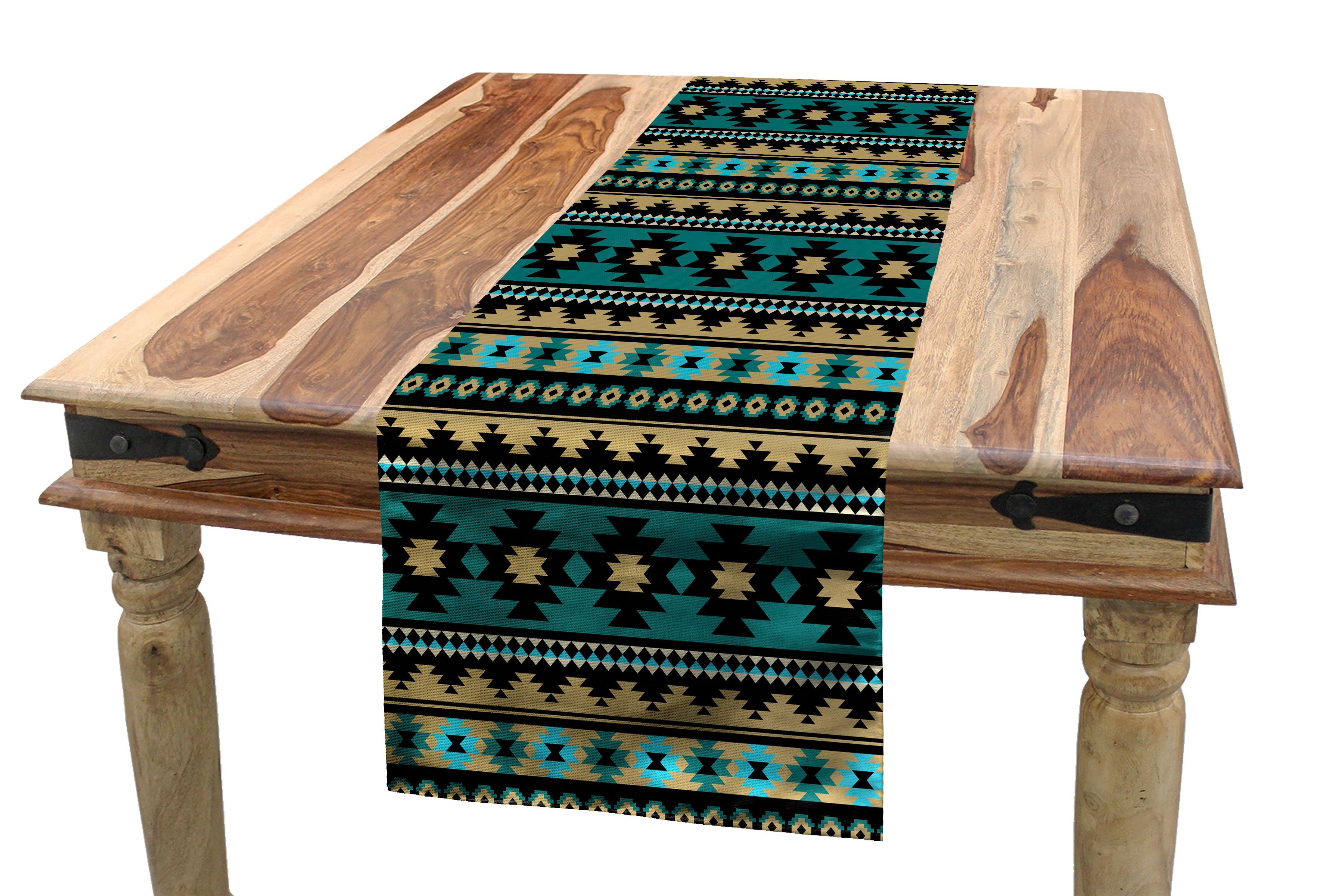 Abakuhaus Tischläufer Esszimmer Küche Rechteckiger Dekorativer Tischläufer, Teal Streifen Ethnische Aztec Inspired