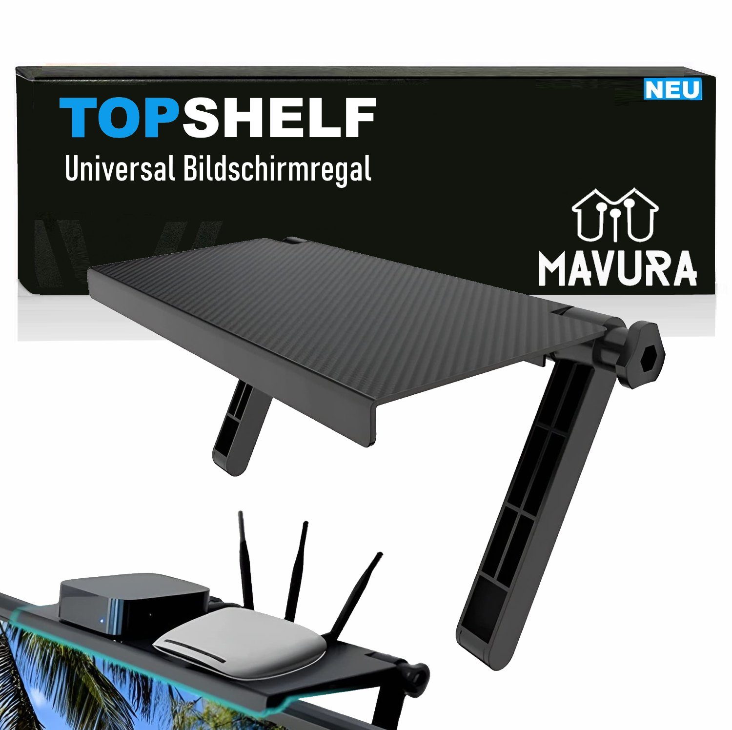 MAVURA Ablageregal Regal Bildschirmablage Ablage, TV Bildschirmregal 360° TOPSHELF Monitor Einstellbar