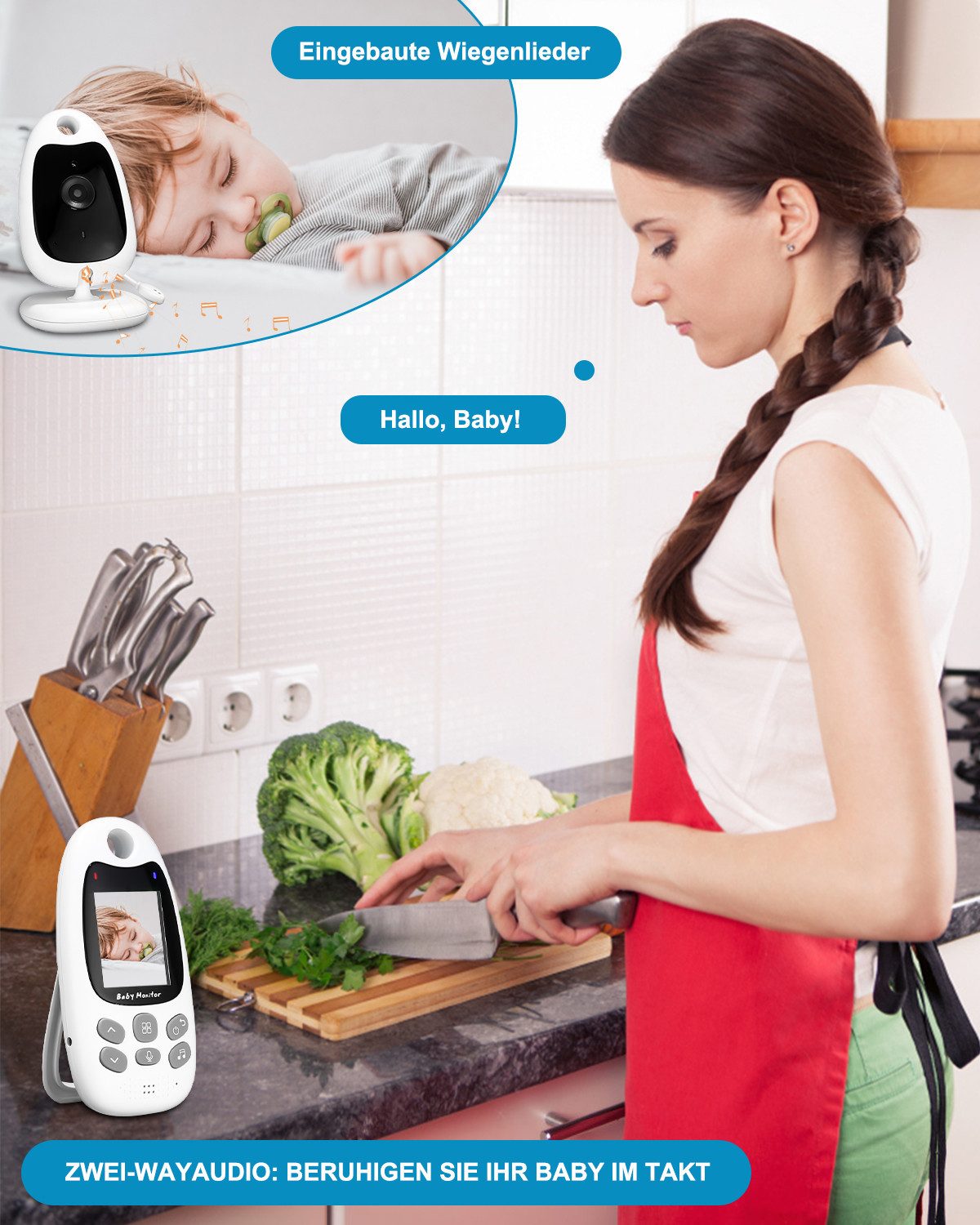 SinLaw Video-Babyphone Video Baby Monitor,Babyphone mit Kamera,Sprachfunktion, 1-tlg., Babyphone mit kamera,Musik mitbringen