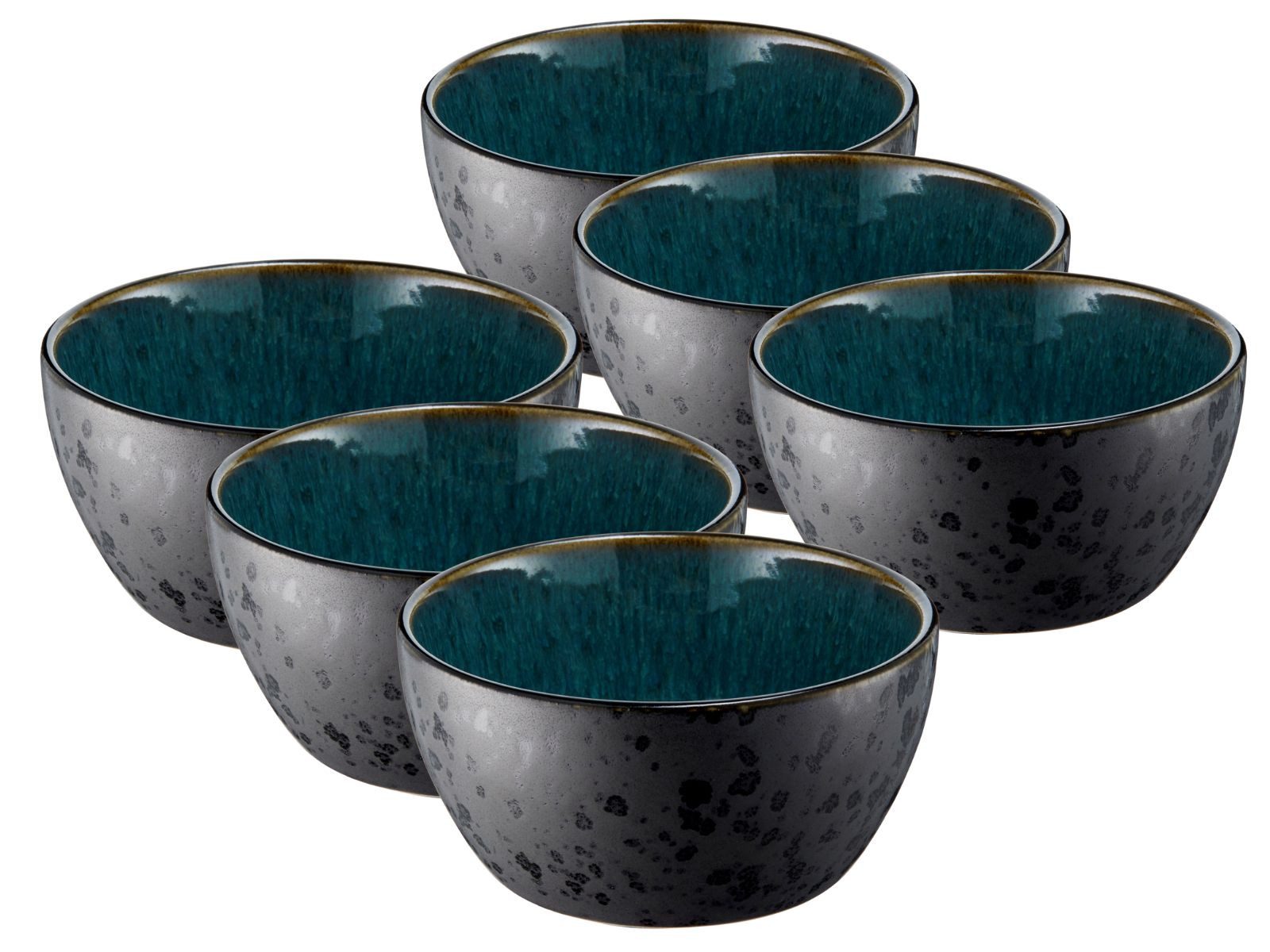 Schale Bowl matt black / shiny green 12 cm Set6