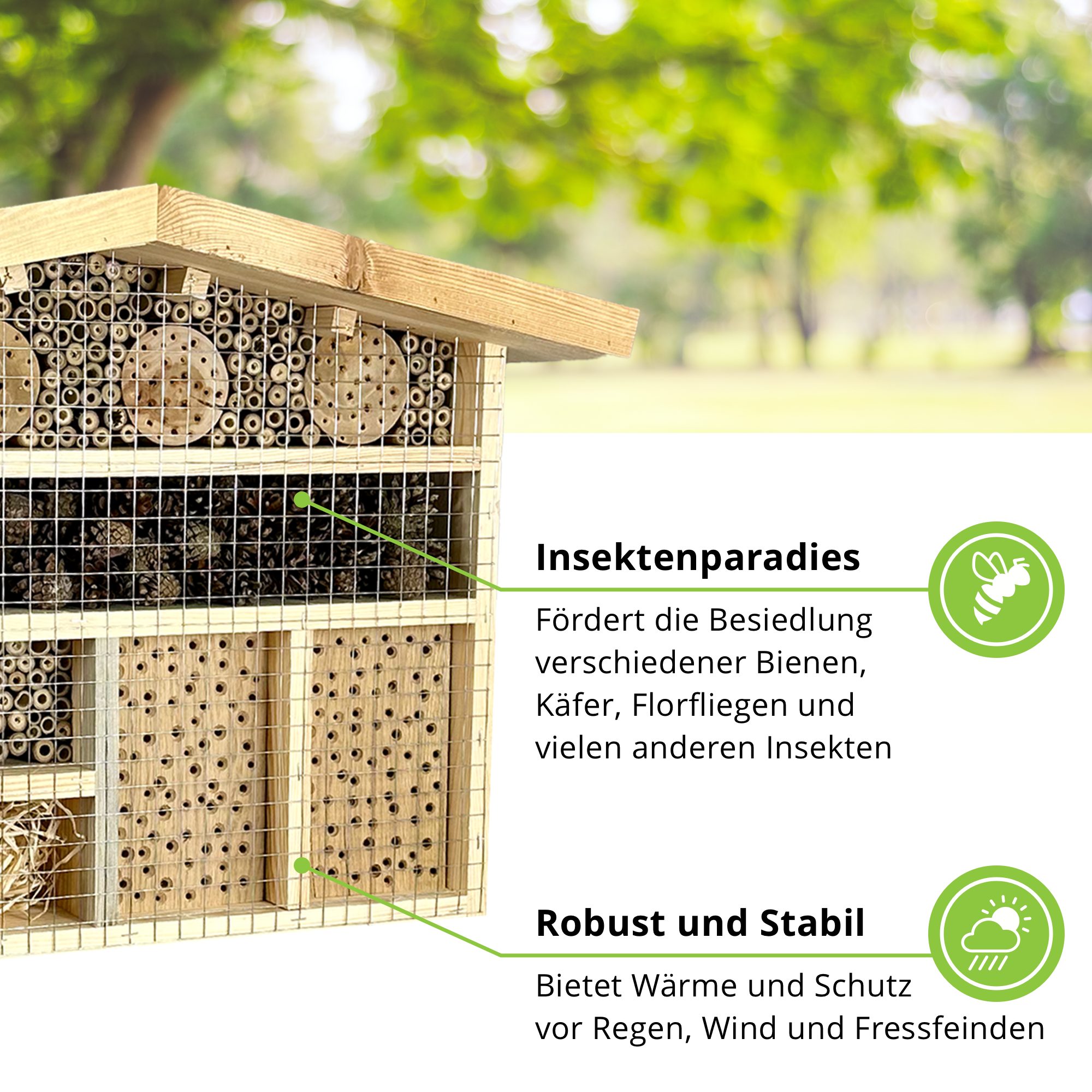 gartenetage Insektenhotel XXL Insektenchalet/Bienenhotel Groß, zum Aufstellen/Insektenhotel aus Massiv-Holz für Bienen & Marienkäfer