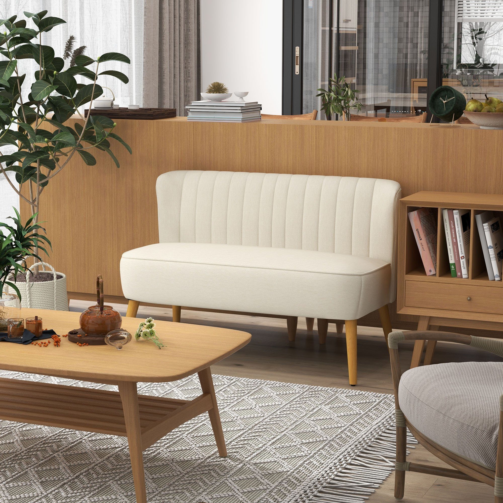 HOMCOM 2-Sitzer Zweisitzer, Loveseat mit Leinenoptik, Doppelsofa mit Holzbe günstig online kaufen