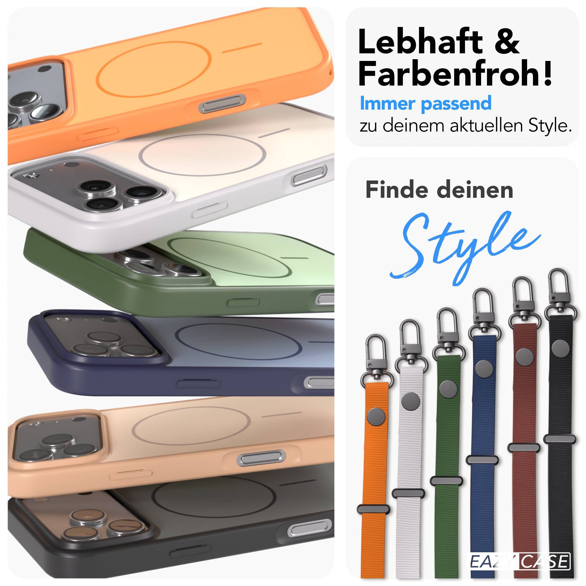 EAZY CASE Handykette Outdoor Case Thin MagSafe mit Band für Apple iPhone 17 Pro Max 6,9 Zoll, Hülle mit Slim MagSafe Ring, Magnetkette und starkem Schutz in Orange