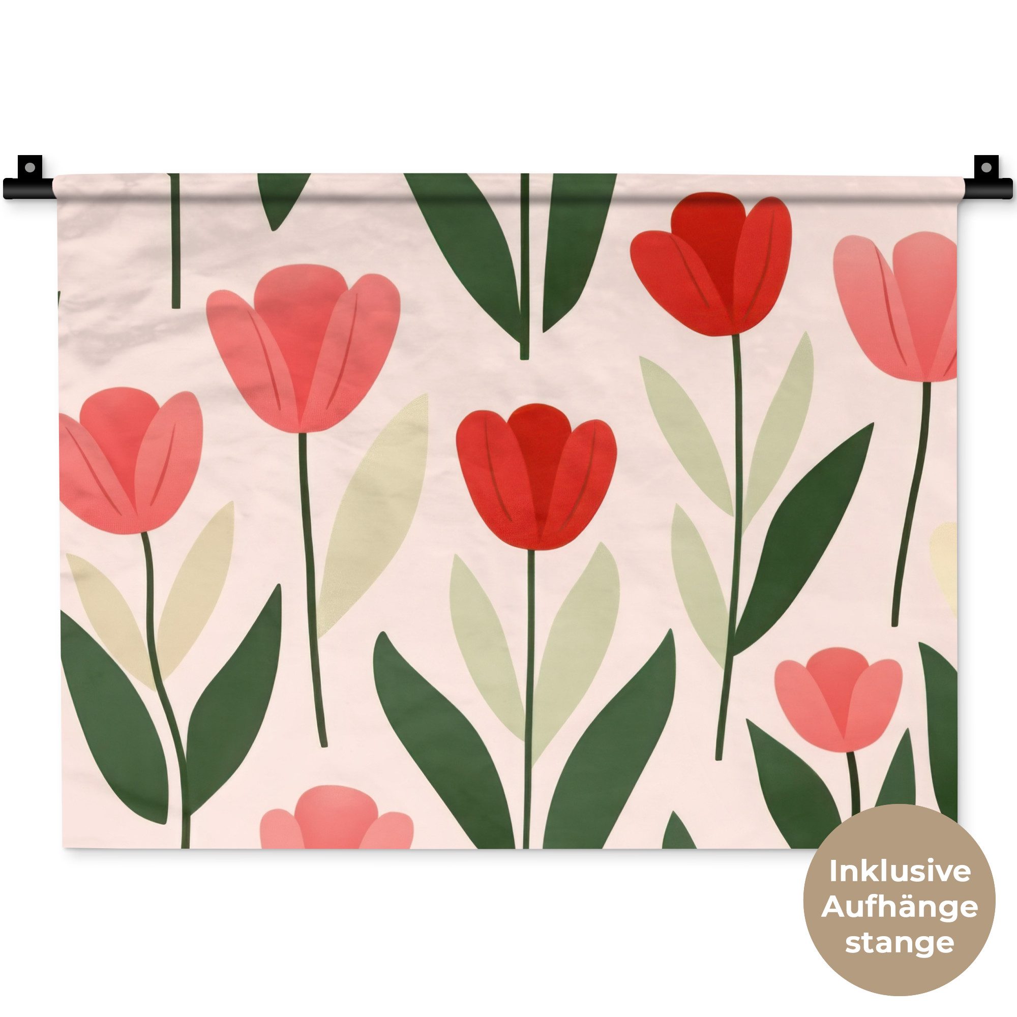 MuchoWow Wandteppich Tulpen - Modern - Rosa, Rechteckig, Höhe: 3 mm, Wanddeko Teppich Wohnzimmer, Schlafzimmer, 60x45 cm