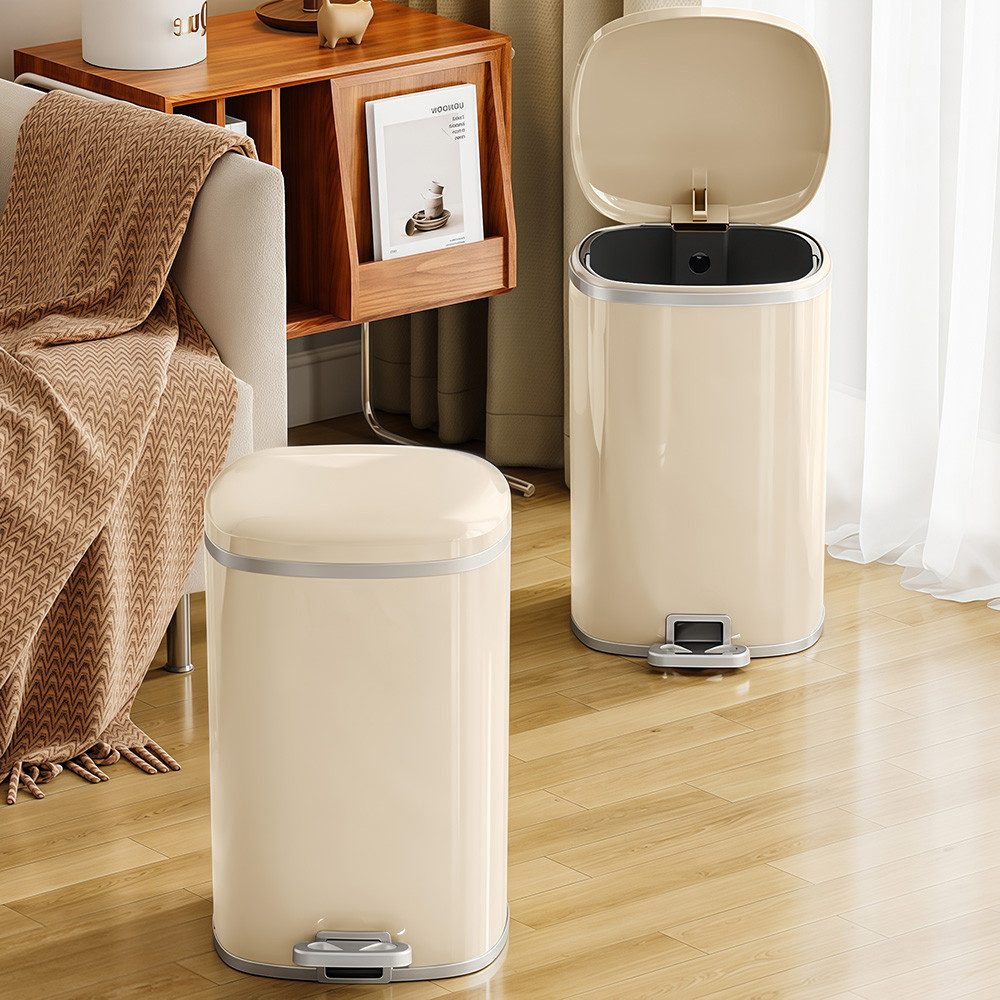 POPOLIC Mülleimer Galvanik-Tretmülleimer, cremeweiß/grau, verbreitertes Pedal